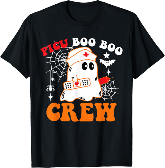 PICU Boo Boo Crew Funny Nurse Ghost Halloween T-Shirt - T-Shirt | Black