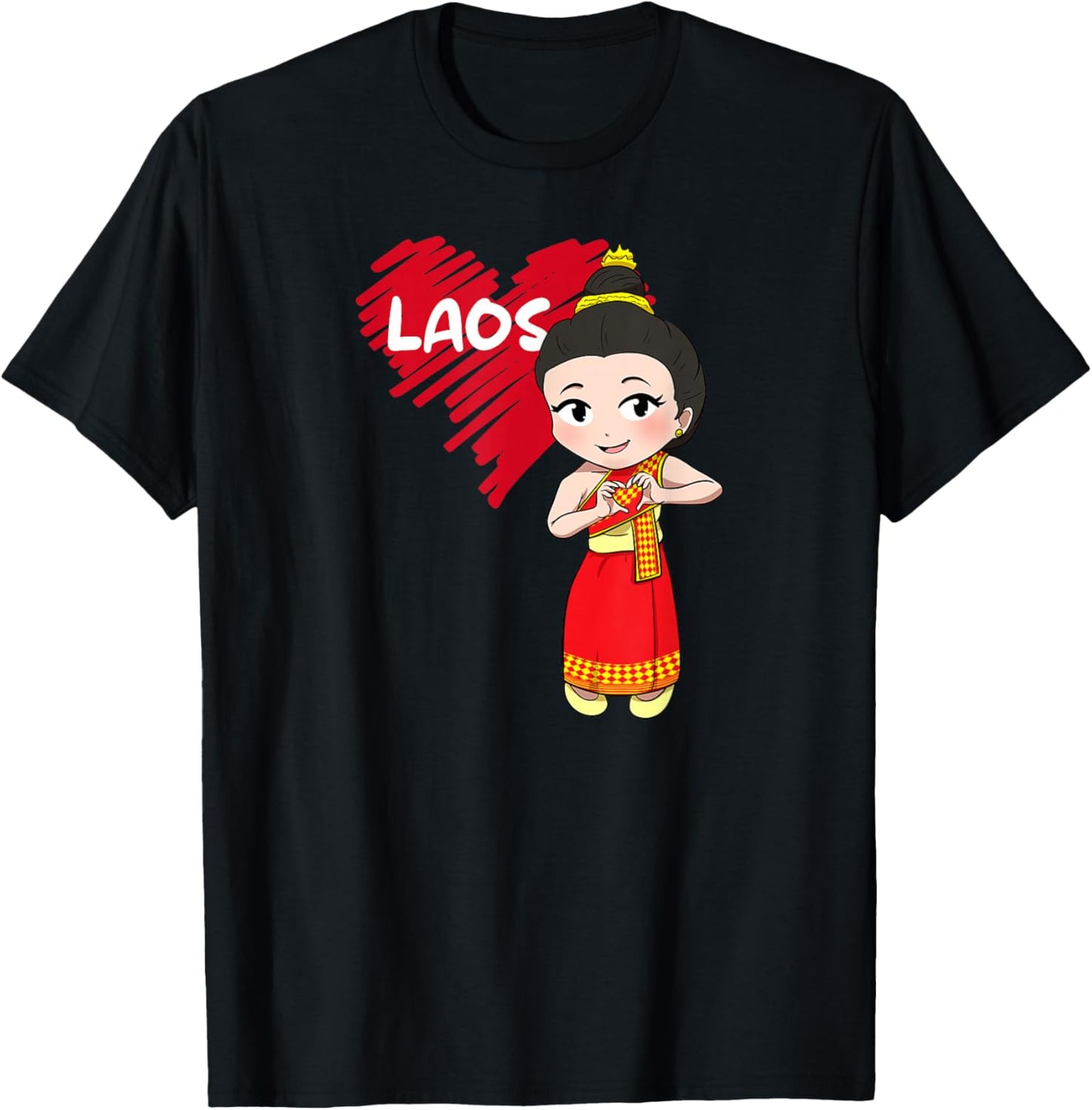 Laos Lao Sinh Girl Heart Laotian T-Shirt - T-Shirt | Black