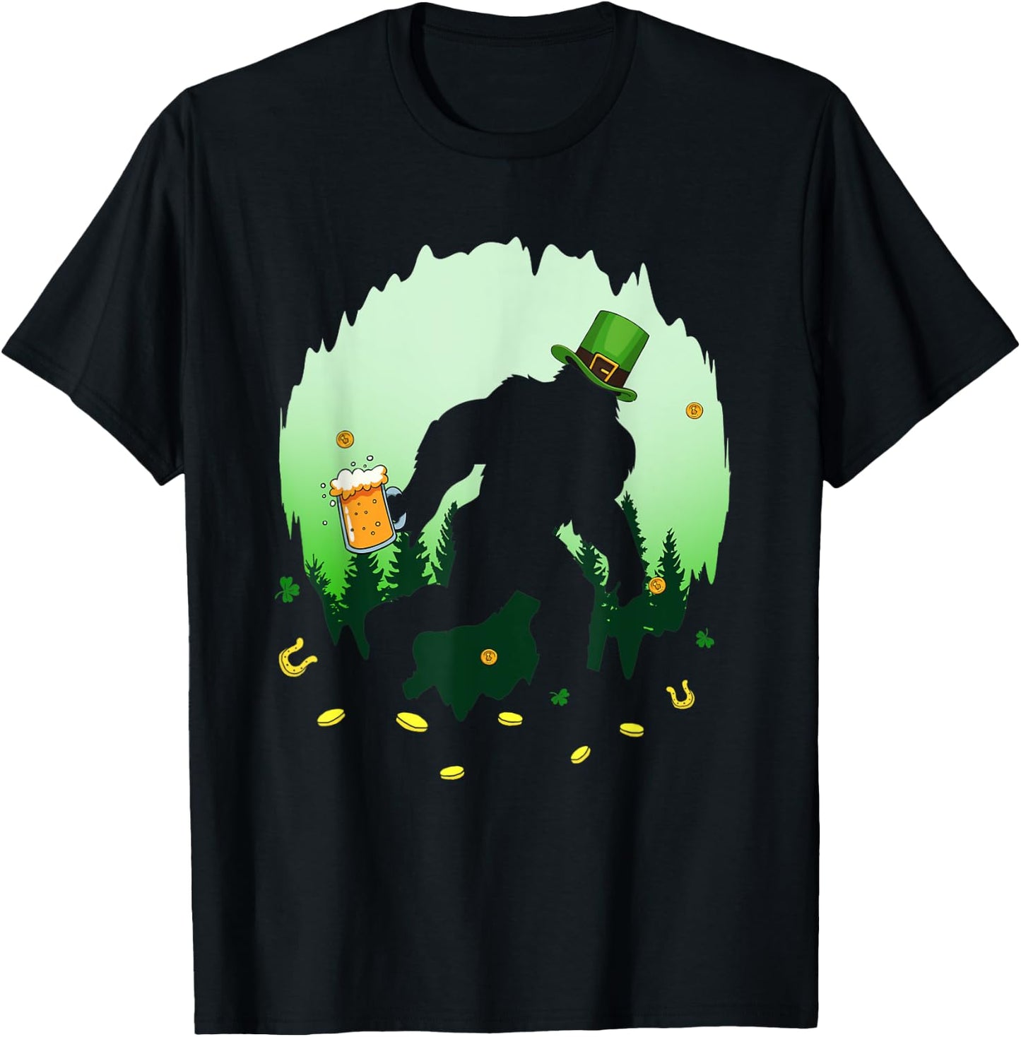 Bigfoot Irish Drinking Beer St Patrick's Day Sasquatch T-Shirt - T-Shirt | Black