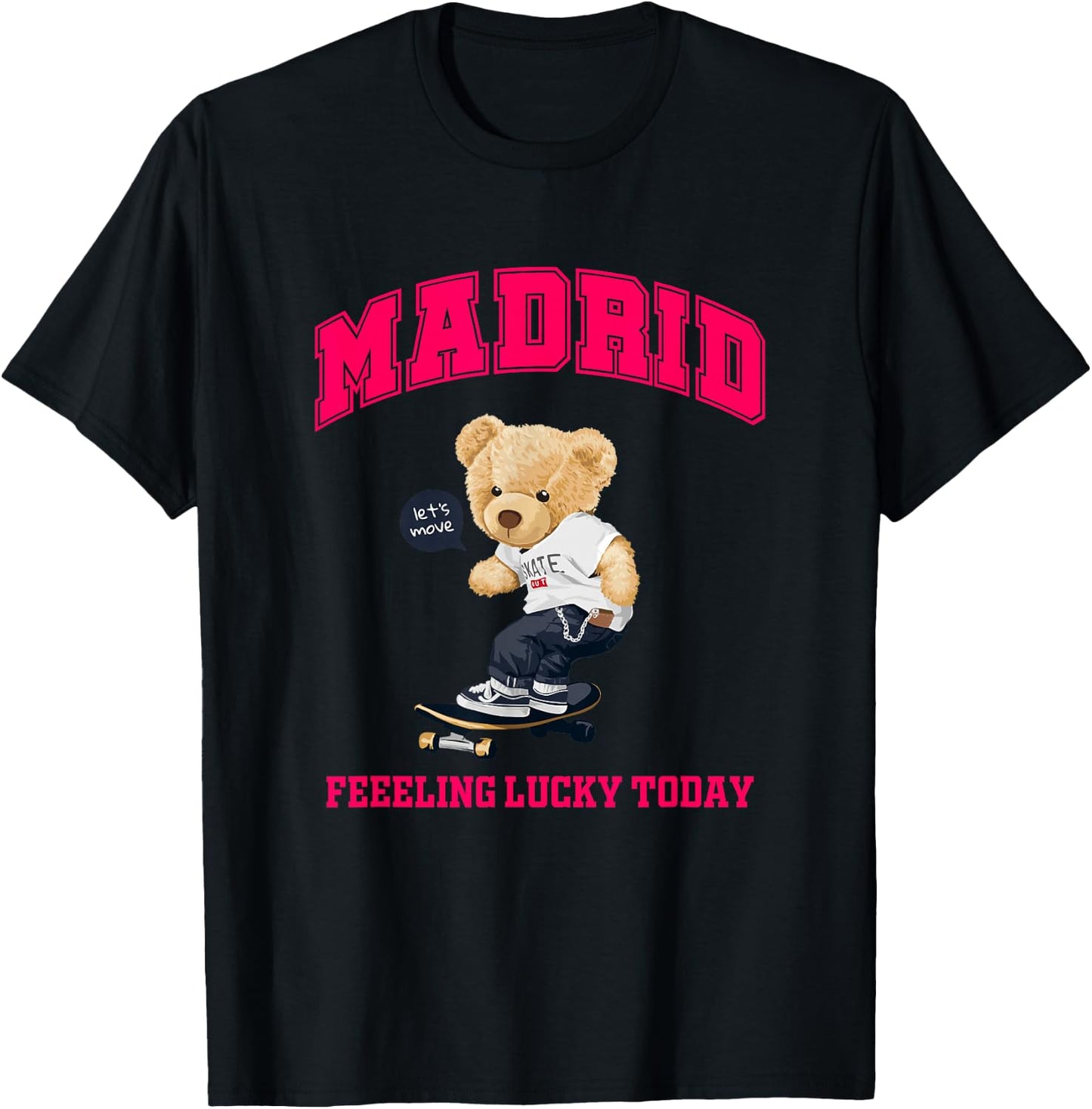Cool Madrid Spain Teddy Bear Illustration Graphic Cartoon T-Shirt - T-Shirt | Black