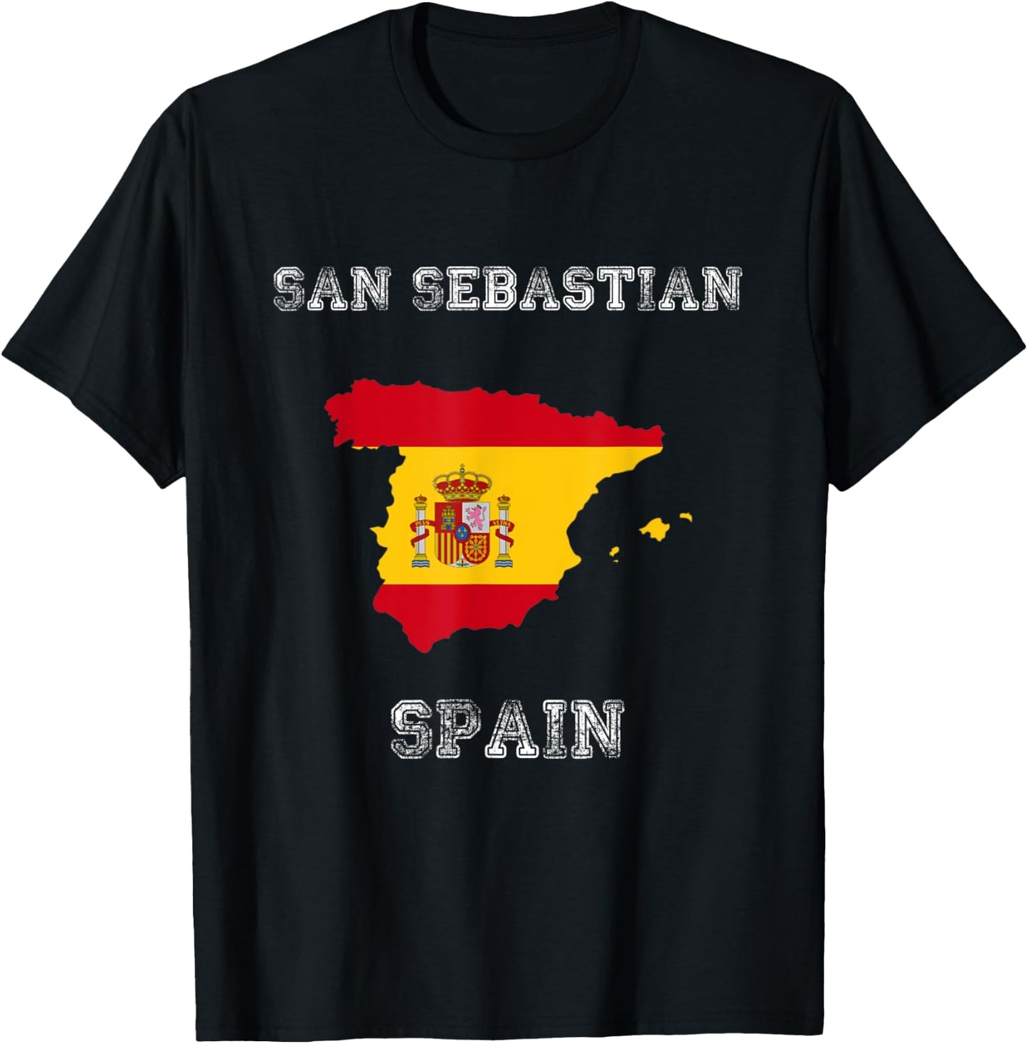 Retro San Sebastian Spain Distressed Spain Flag T-Shirt - T-Shirt | Black