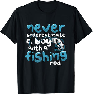 Never Underestimate A Boy With A Fishing Rod Angling T-Shirt - T-Shirt | Black