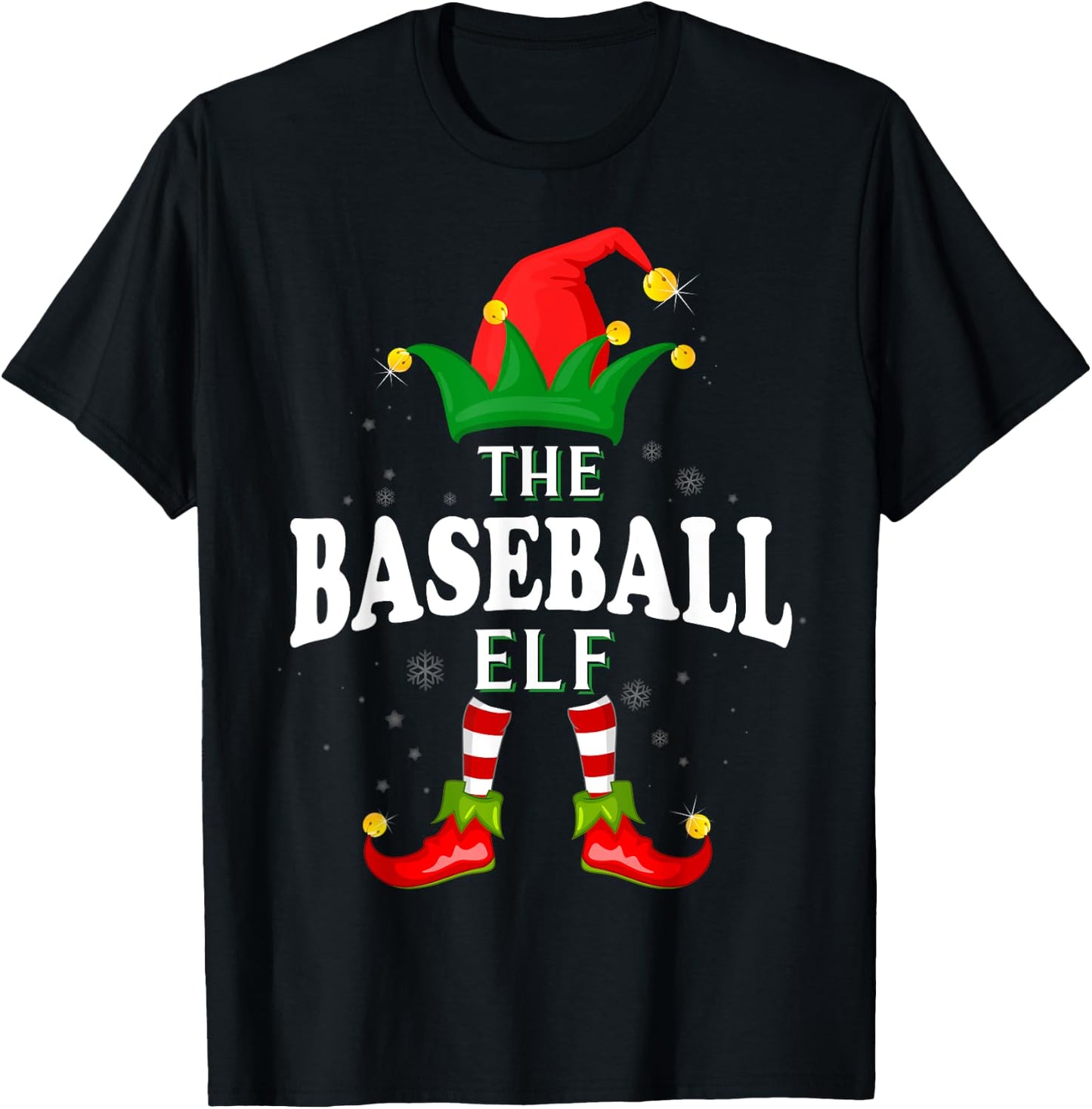 Xmas Baseball Elf Family Matching Christmas Pajama T-Shirt - T-Shirt | Black