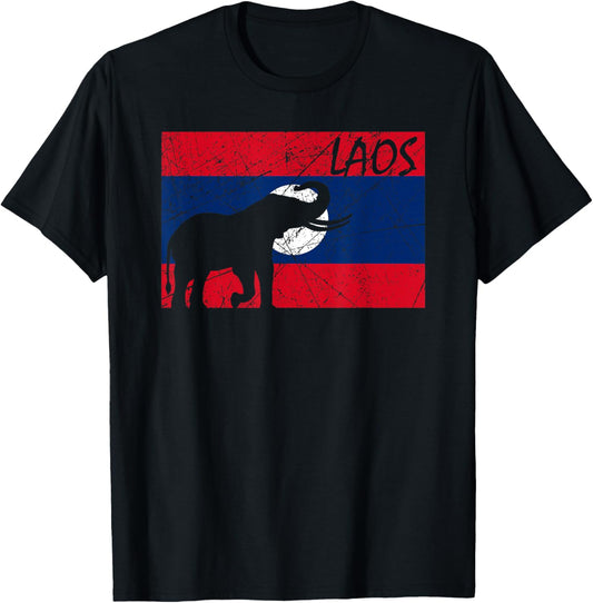Laos Lao Laotian Proud Wild Elephants Former National Flag T-Shirt - T-Shirt | Black