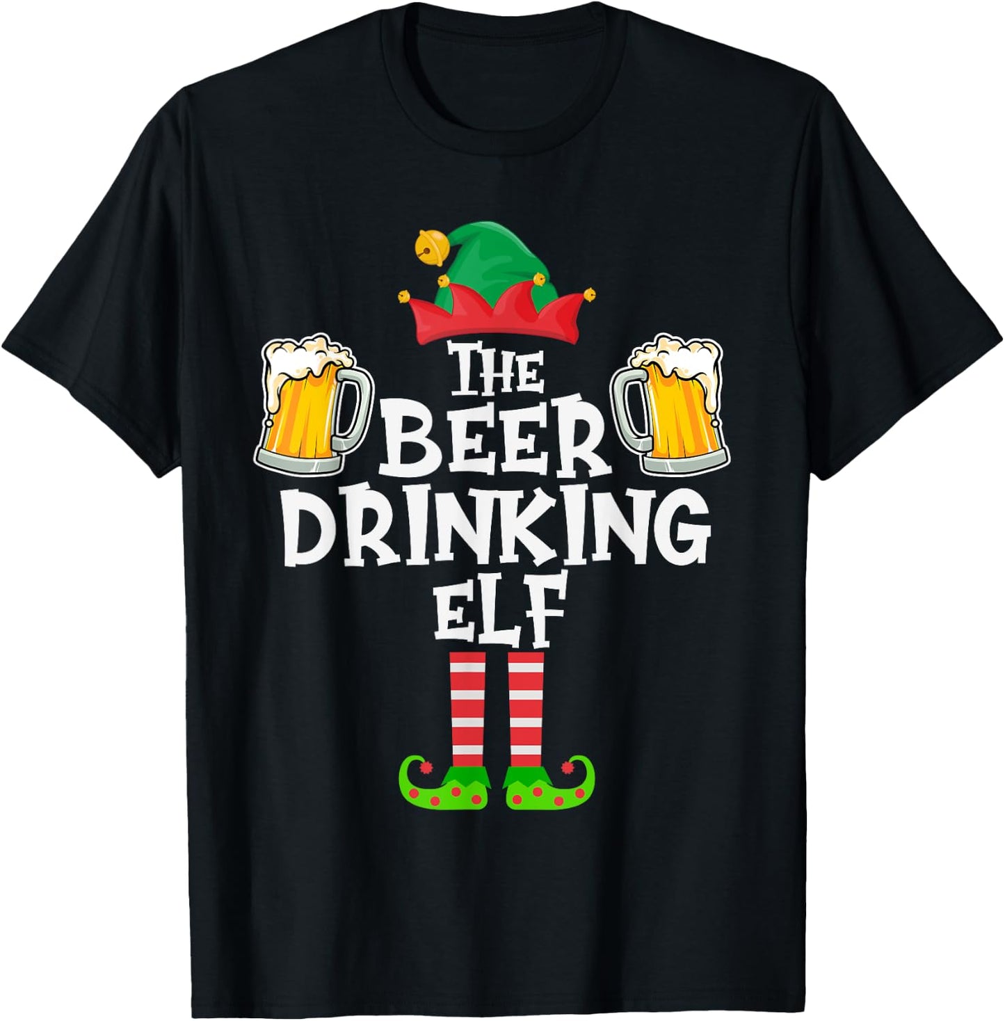 The Beer Drinking Elf, Funny Matching Family Group Christmas T-Shirt - T-Shirt | Black