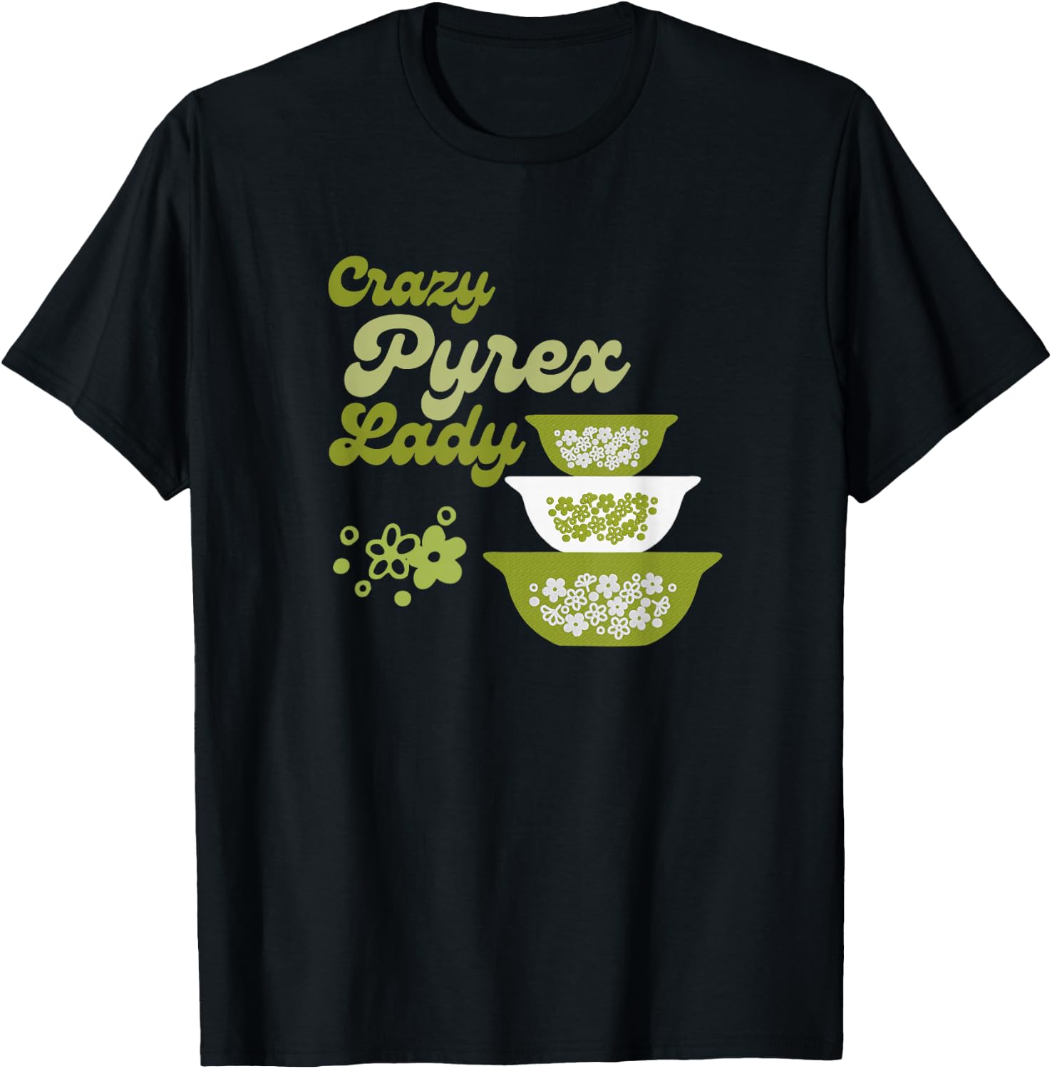 Crazy Pyrex Lady Spring Blossom Vintage Kitchen Collector T-Shirt - T-Shirt | Black