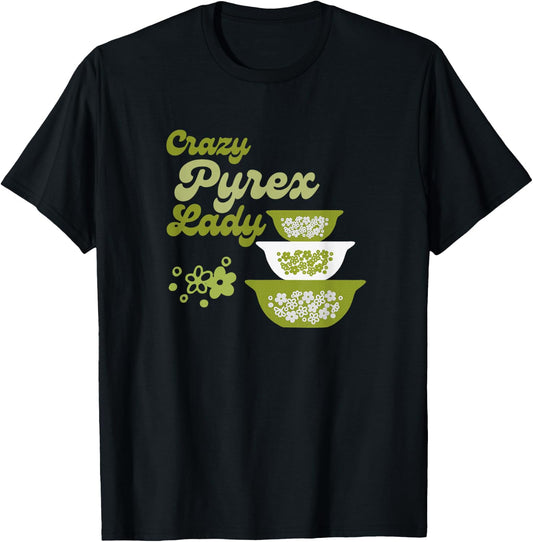 Crazy Pyrex Lady Spring Blossom Vintage Kitchen Collector T-Shirt - T-Shirt | Black