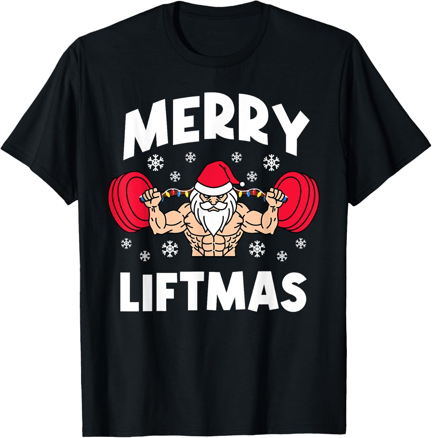 Funny Merry Liftmas Weightlifters Christmas Gym Workout T-Shirt - T-Shirt | Black