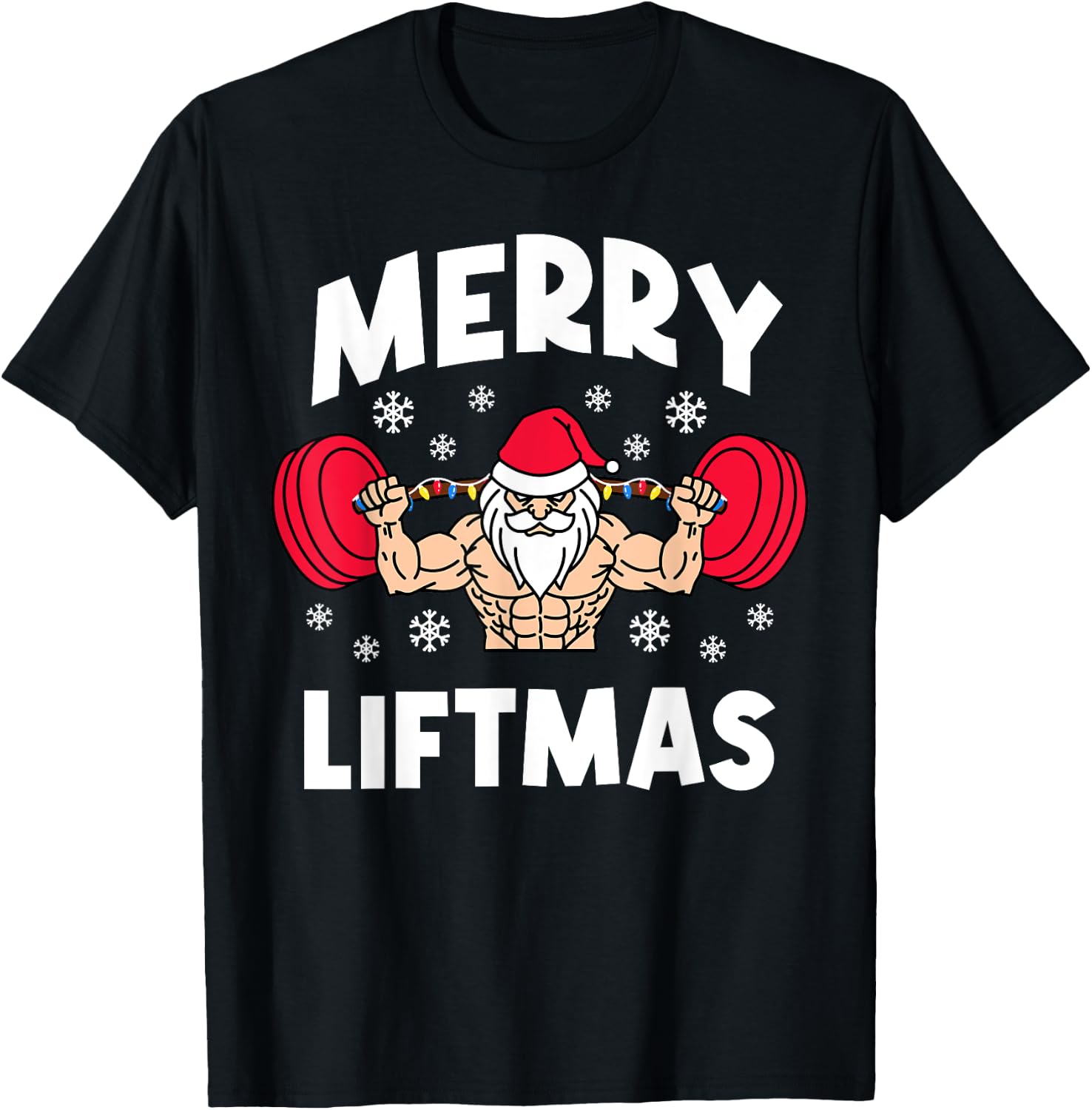 Funny Merry Liftmas Weightlifters Christmas Gym Workout T-Shirt - T-Shirt | Black
