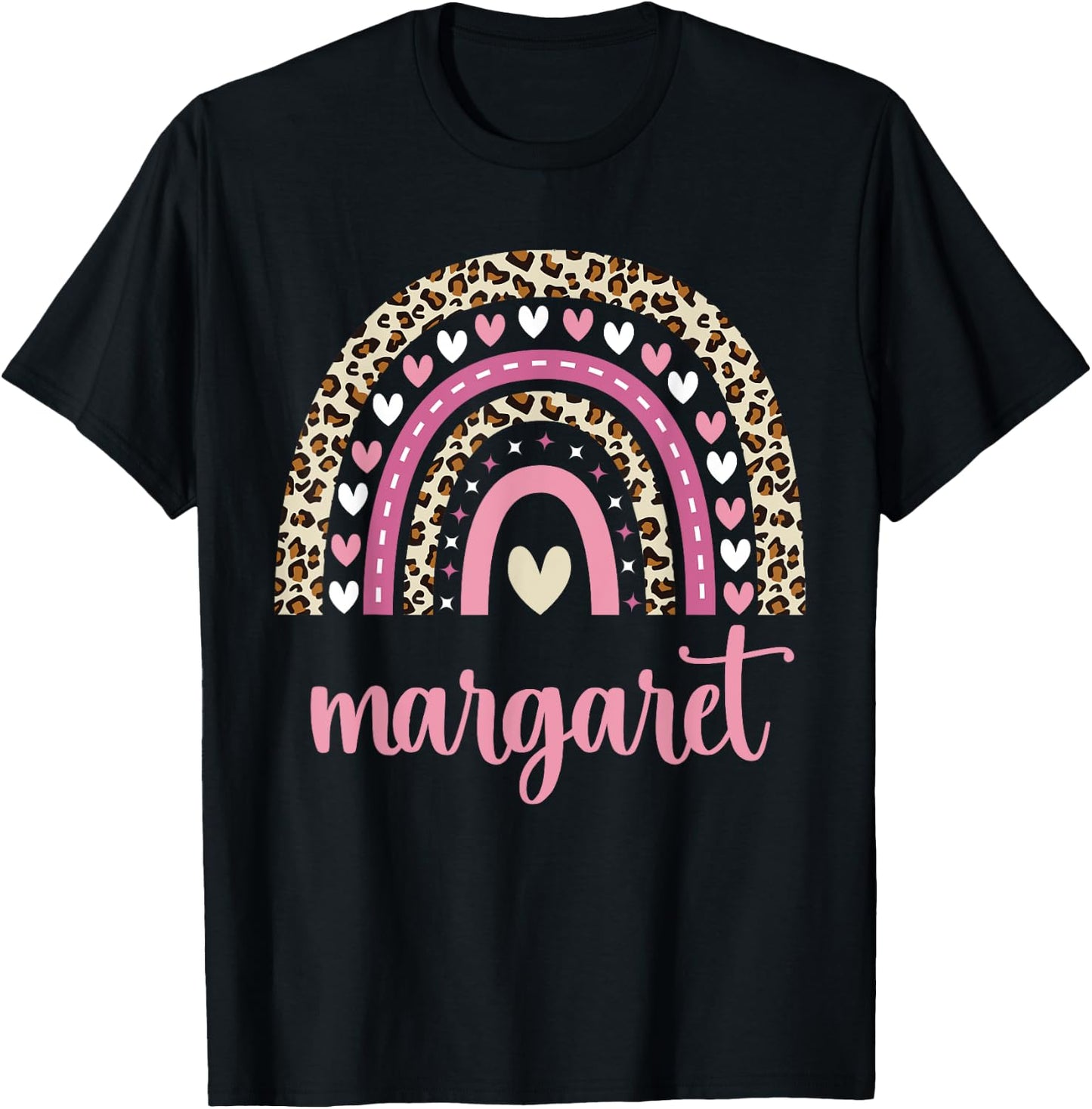 Margaret Rainbow Leopard Personalized Margaret Birthday T-Shirt - T-Shirt | Black