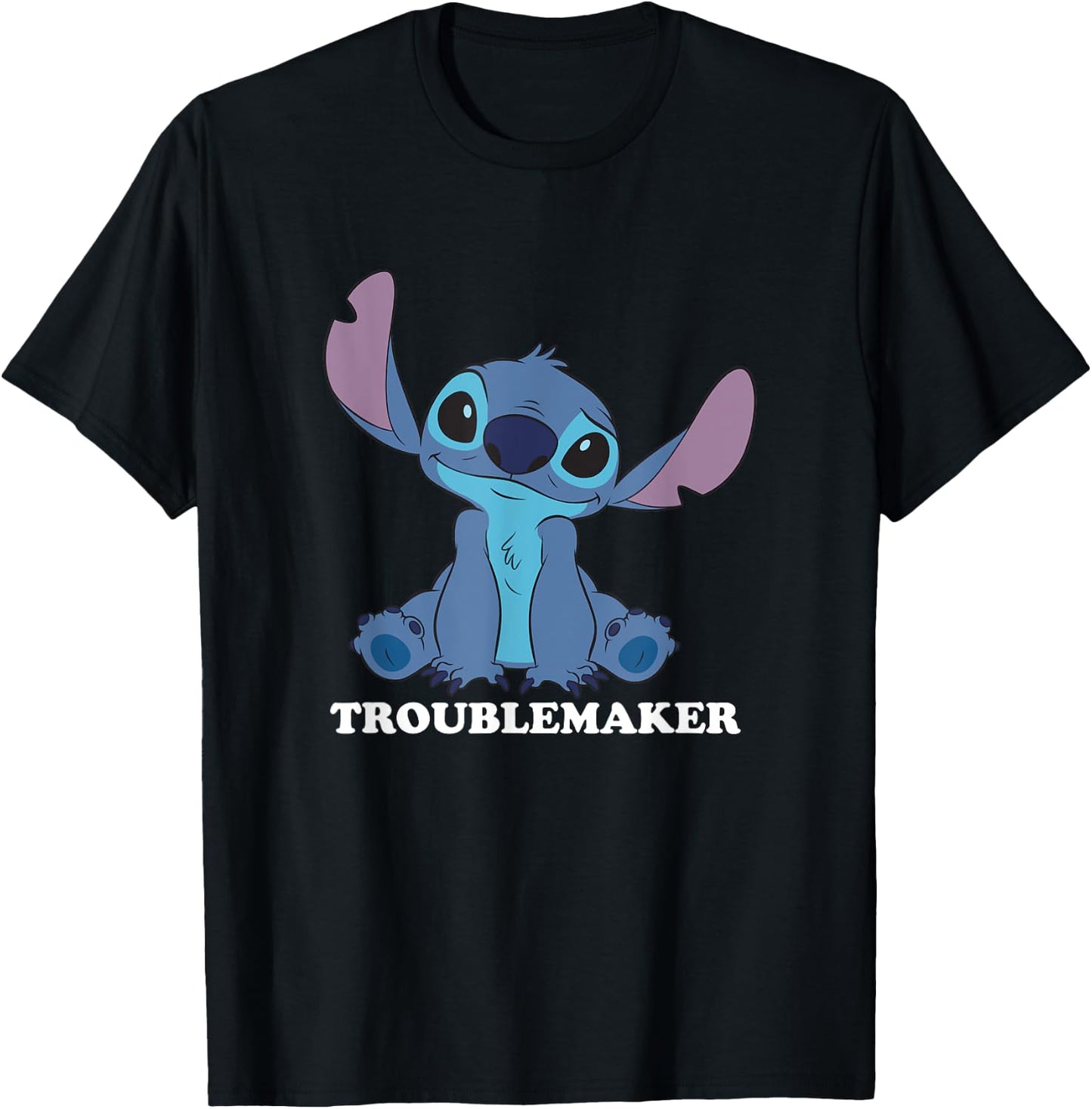 Disney Lilo & Stitch Troublemaker Cute Stitch Big Portrait T-Shirt - T-Shirt | Black