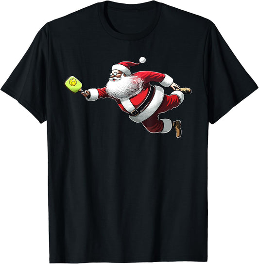 Funny Pickleball Lover Christmas Santa Claus Men Women T-Shirt - T-Shirt | Black