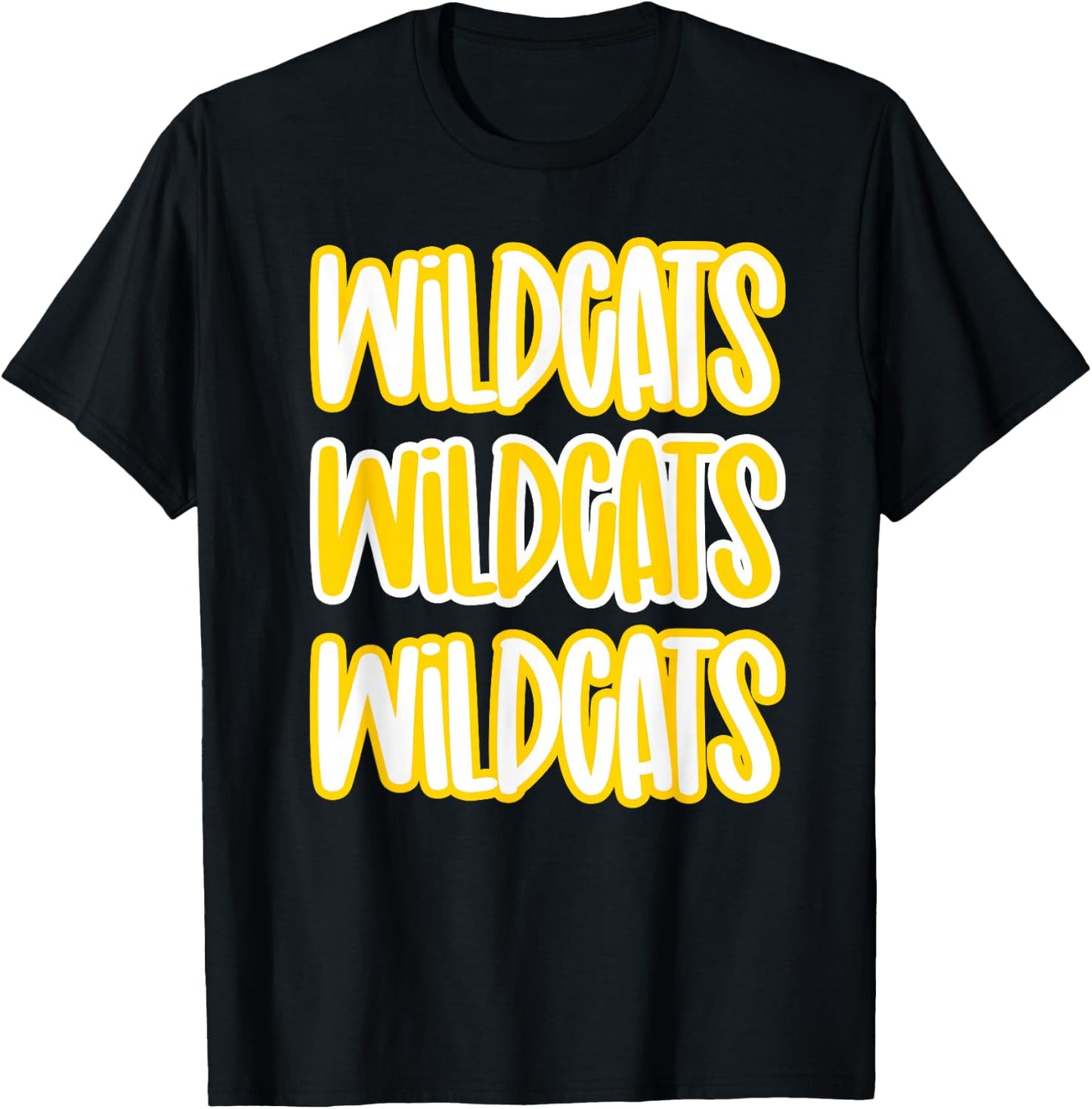 Wildcats Repeating School Spirit Yellow Gold T-Shirt - T-Shirt | Black