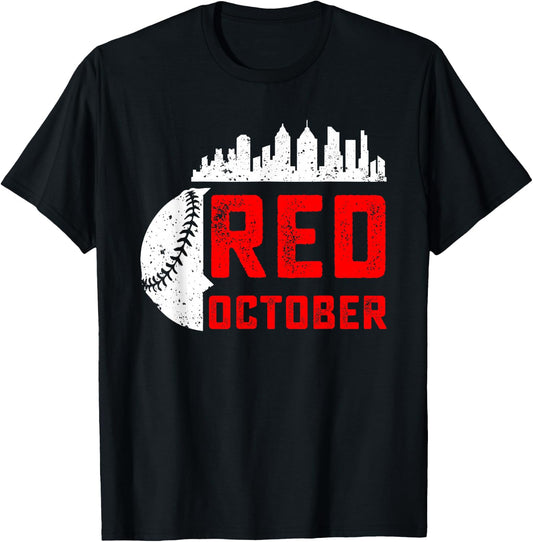Funny In October We Red Baseball T-Shirt - T-Shirt | Black