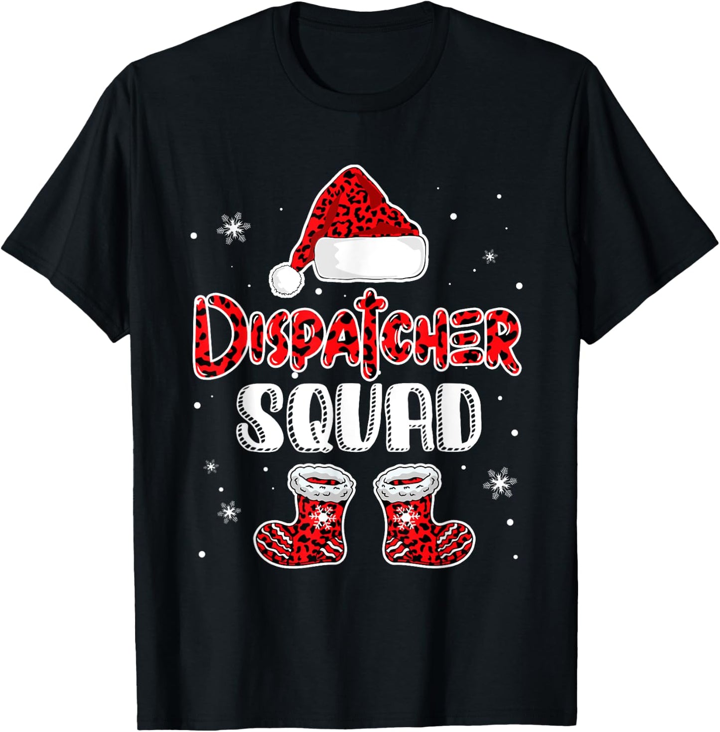Dispatcher Squad Leopard Santa's Hat Christmas Dispatcher T-Shirt - T-Shirt | Black