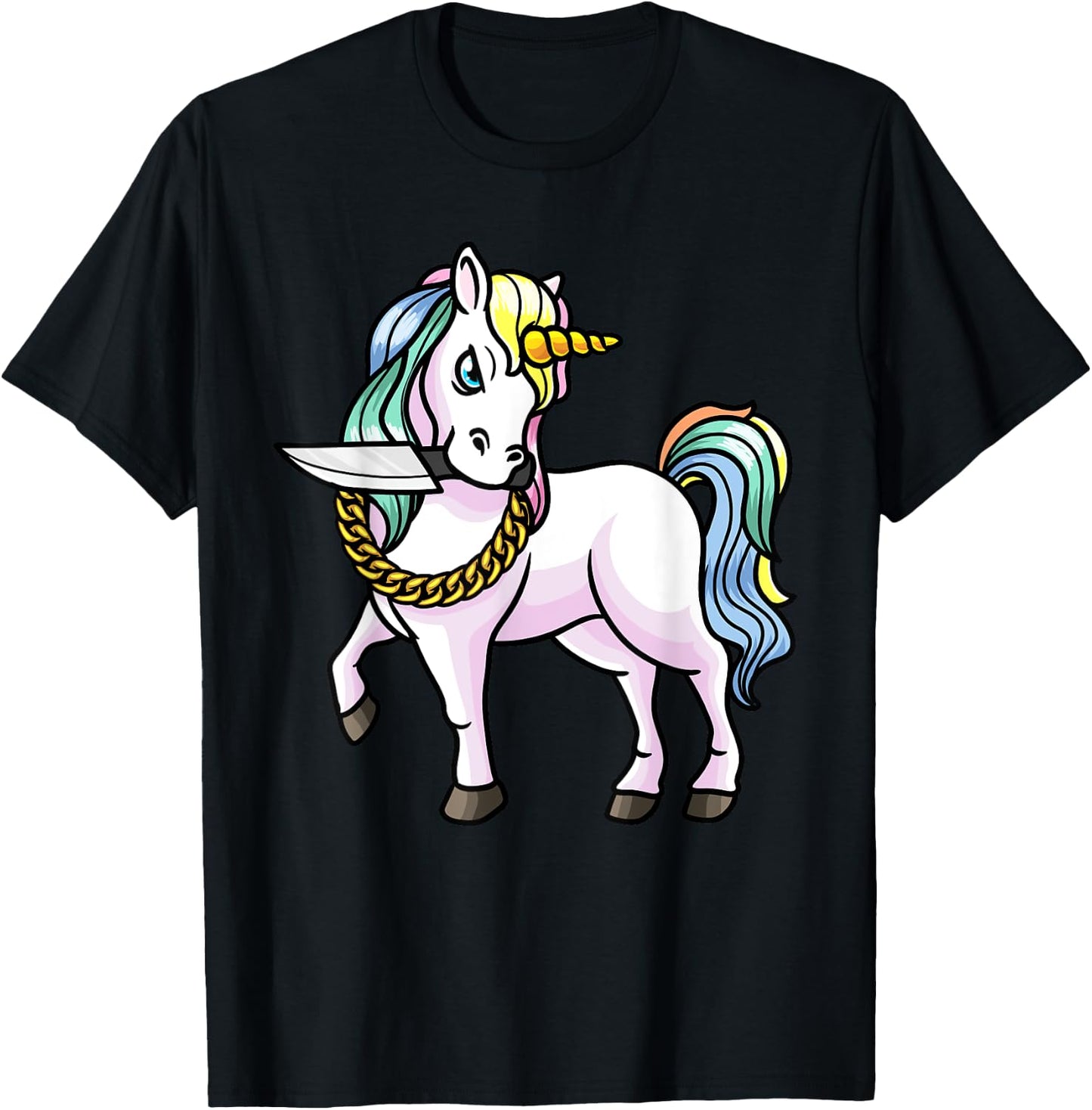 Unicorn With Knife Girls Women T-Shirt - T-Shirt | Black