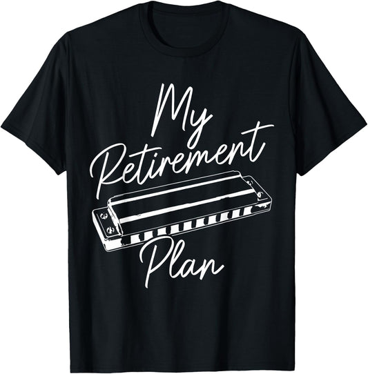 Harmonica Player My Retirement Plan Blues Music Vintage T-Shirt - T-Shirt | Black