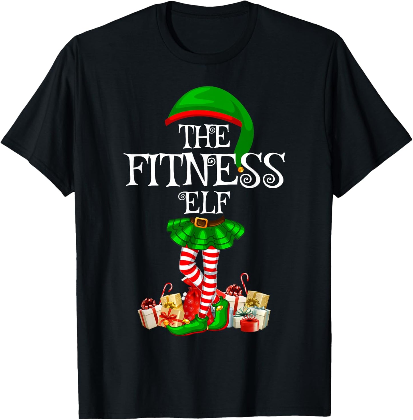 Matching Family Funny The Fitness Elf Christmas T-Shirt - T-Shirt | Black