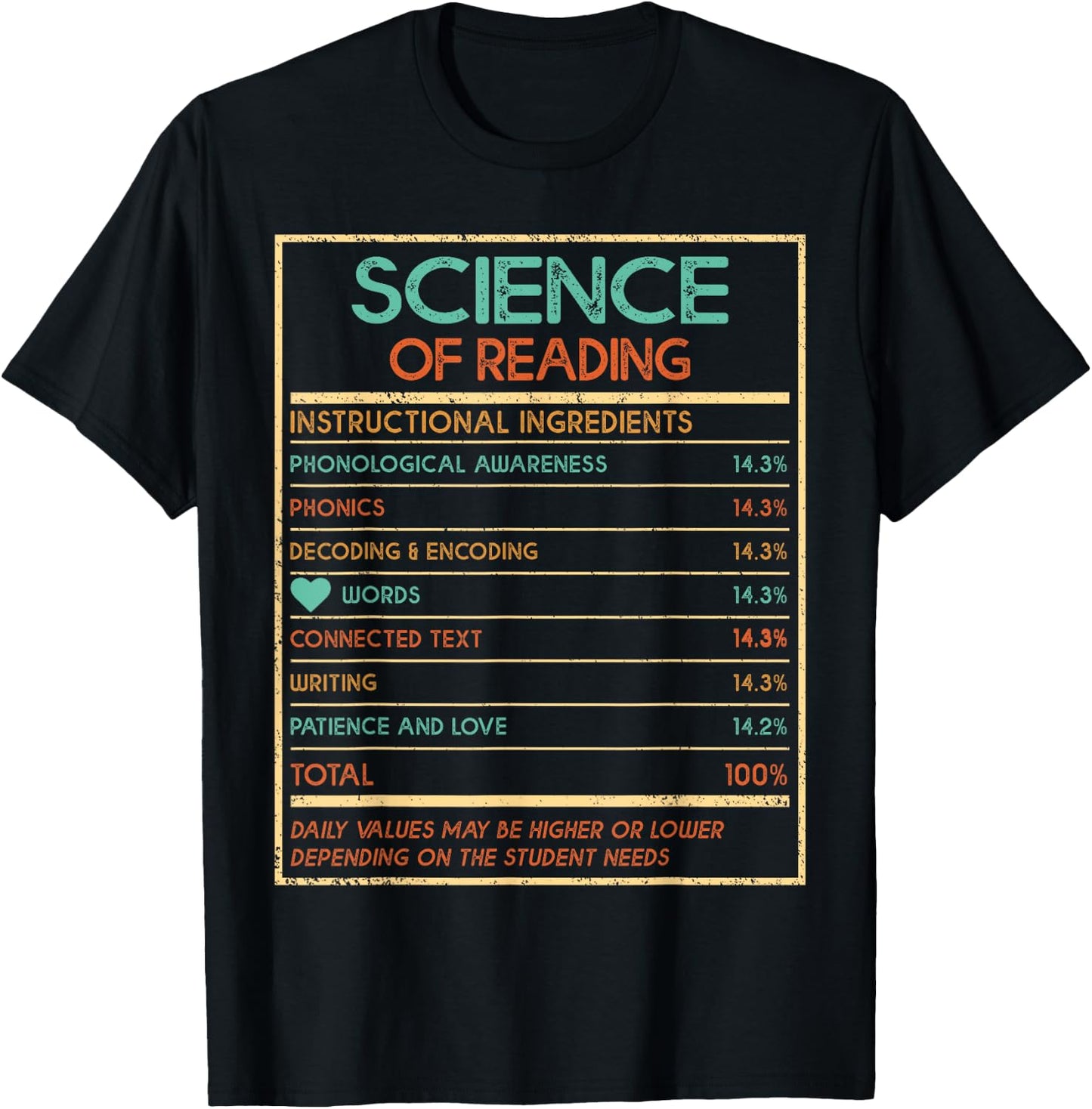 Reading Teacher Funny Science Of Reading Nutrition Facts Women Kids T-Shirt - T-Shirt | Black