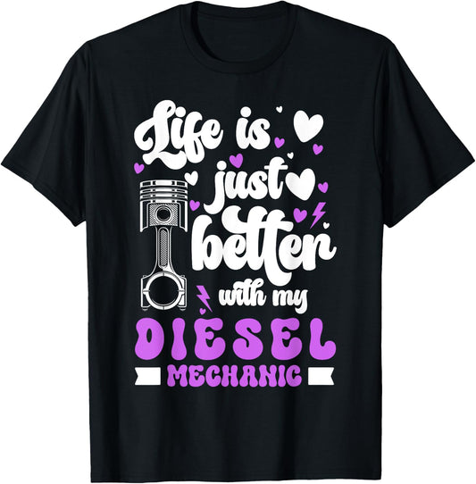 Diesel Mechanic Girlfriend Diesel Mechanic Wife T-Shirt - T-Shirt | Black