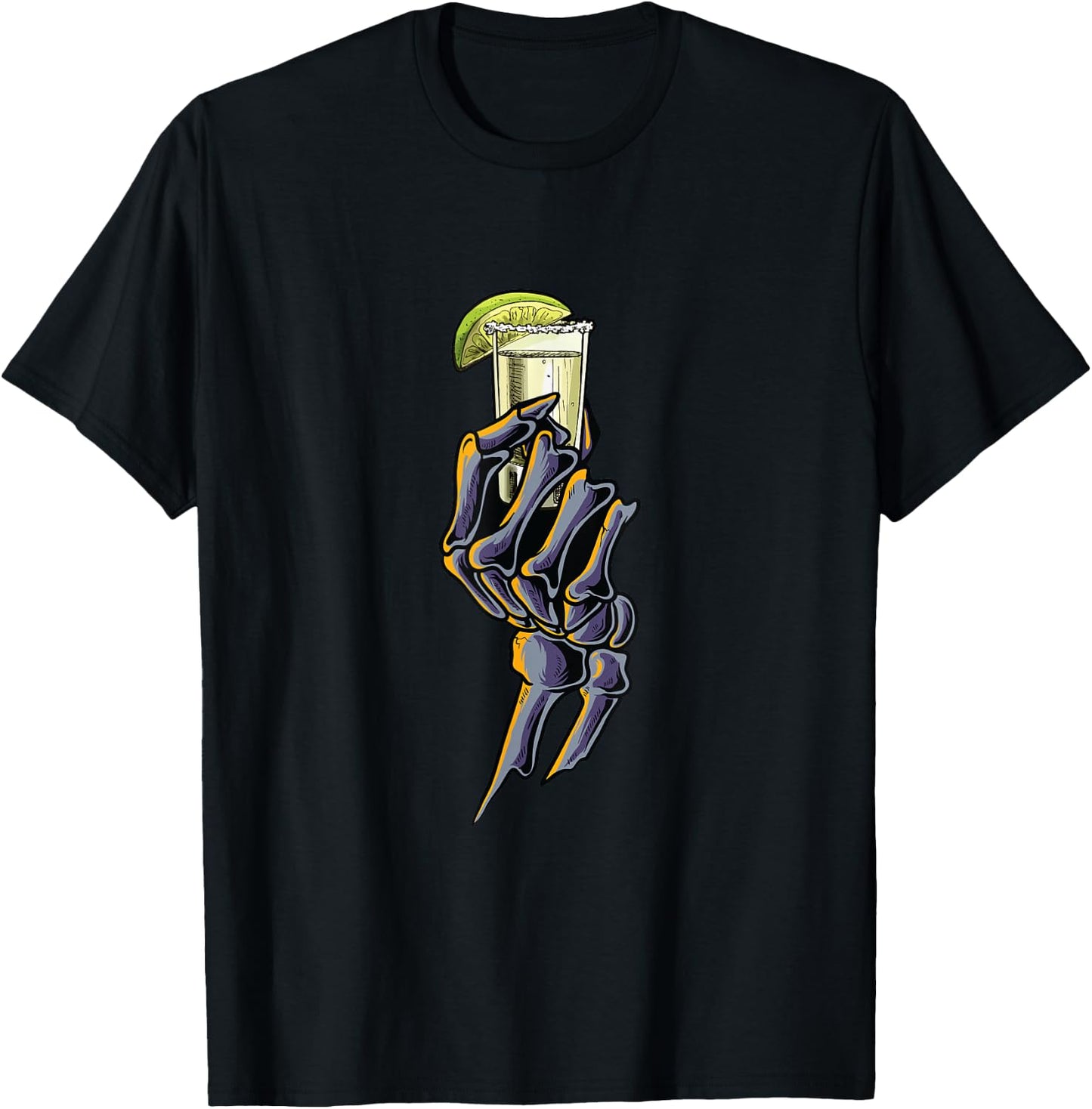 Funny Skeleton Hand With Tequila | Alcohol Party T-Shirt - T-Shirt | Black
