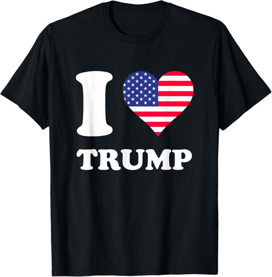 USA Flags Heart I Love Trump T-Shirt - T-Shirt | Black