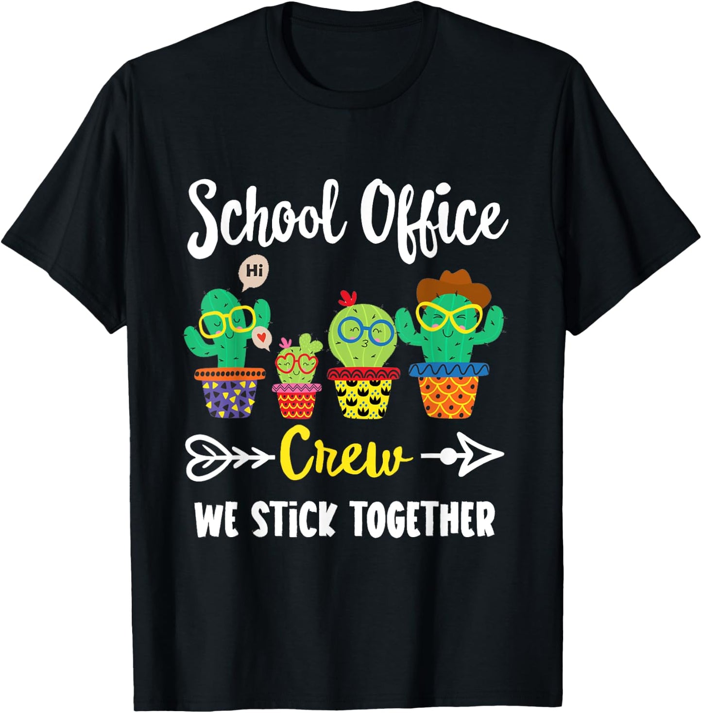 Matching Teacher Back to School Gifts School Office Crew, Funny Cactus Team School Office Squad Black T-Shirt - T-Shirt | Black