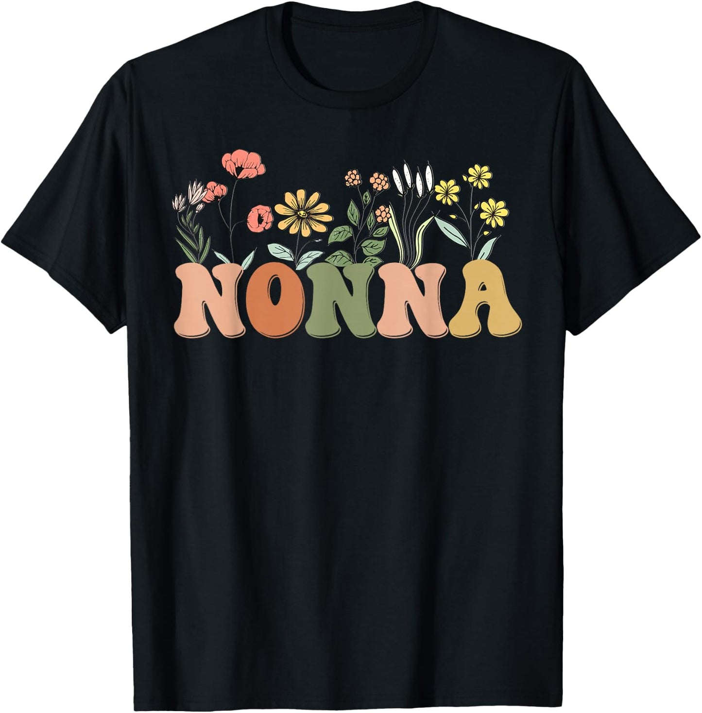 Wildflowers Nonna Floral Mother's Day Nonna T-Shirt - T-Shirt | Black