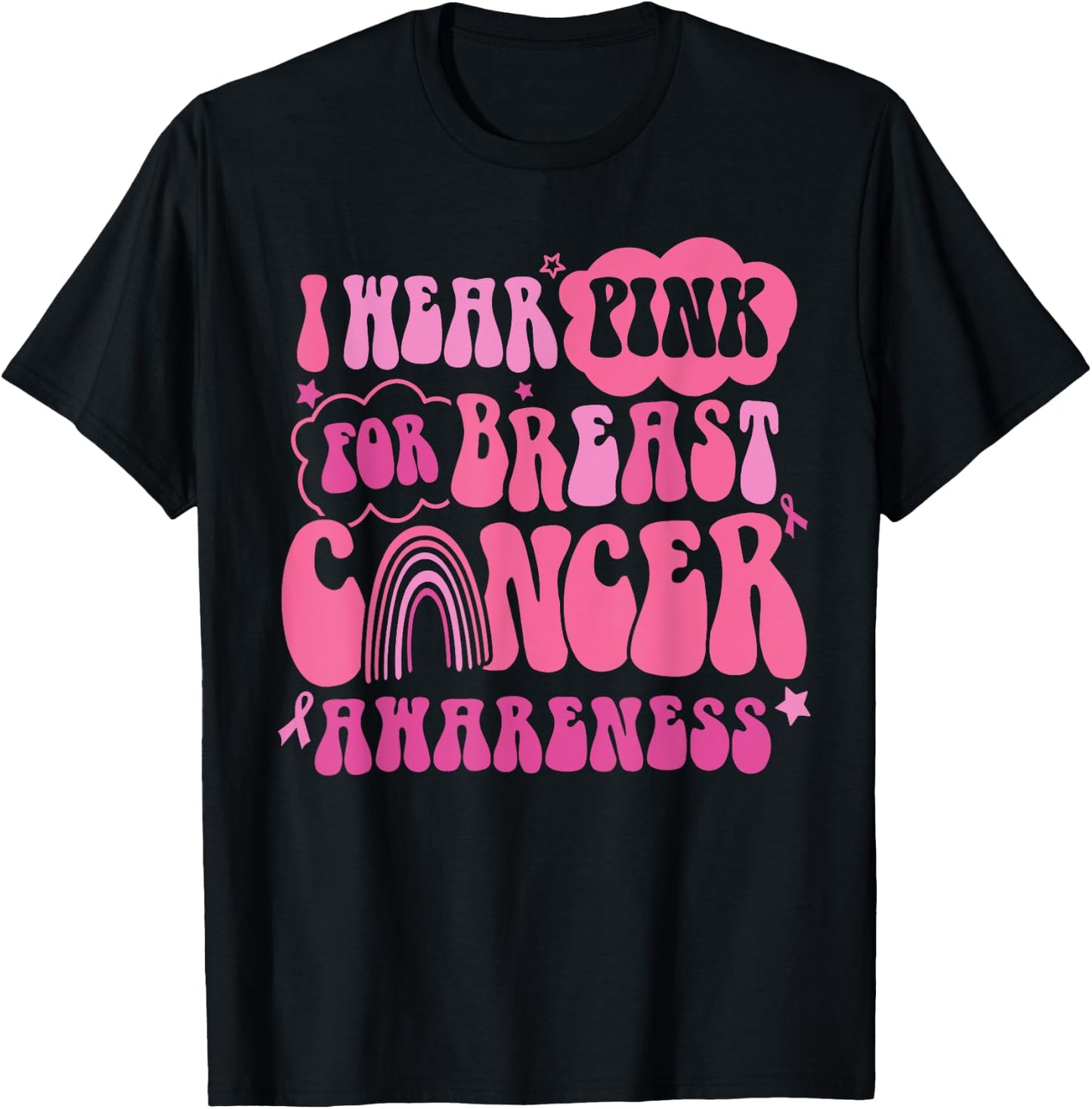 Retro Groovy I Wear Pink For Breast Cancer Awareness T-Shirt - T-Shirt | Black