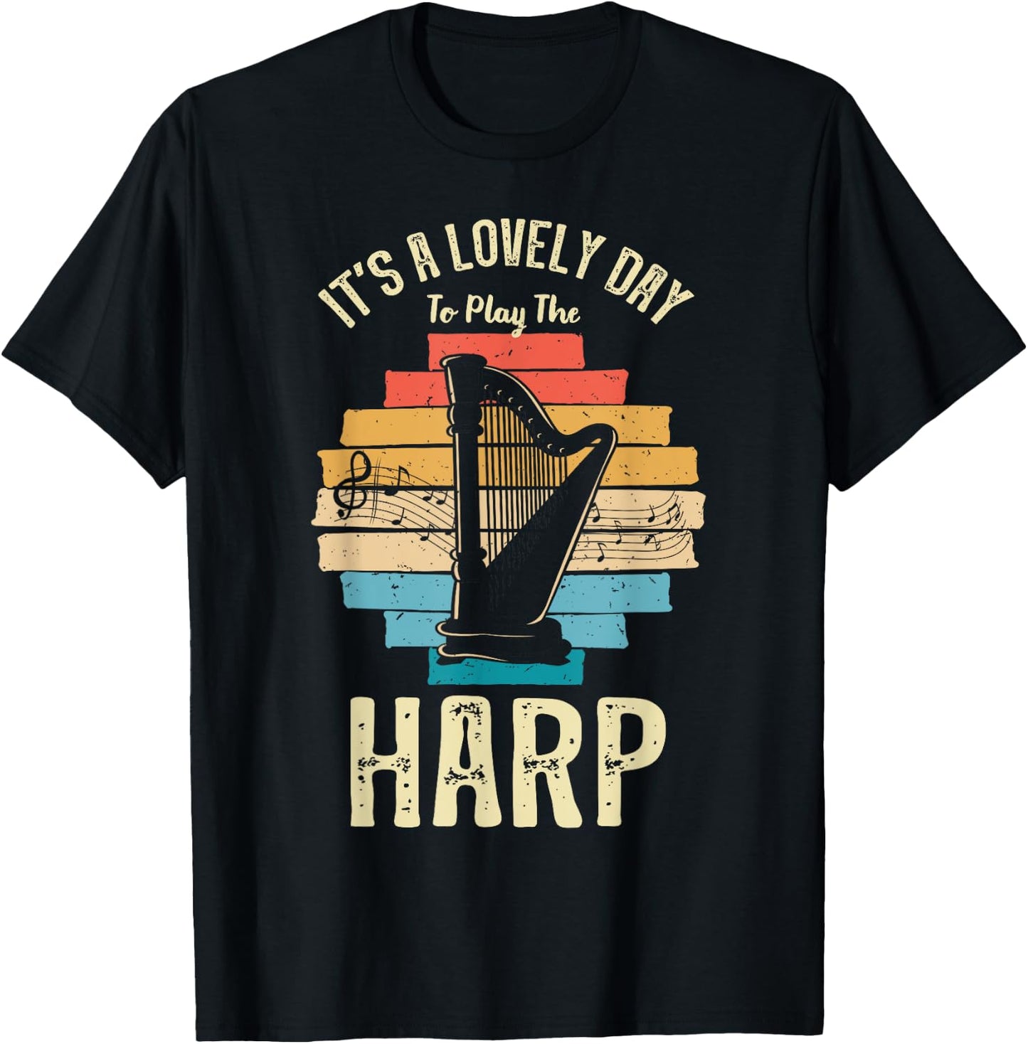 Harp Player Harpist Retro Vintage Musician Music Lover T-Shirt - T-Shirt | Black