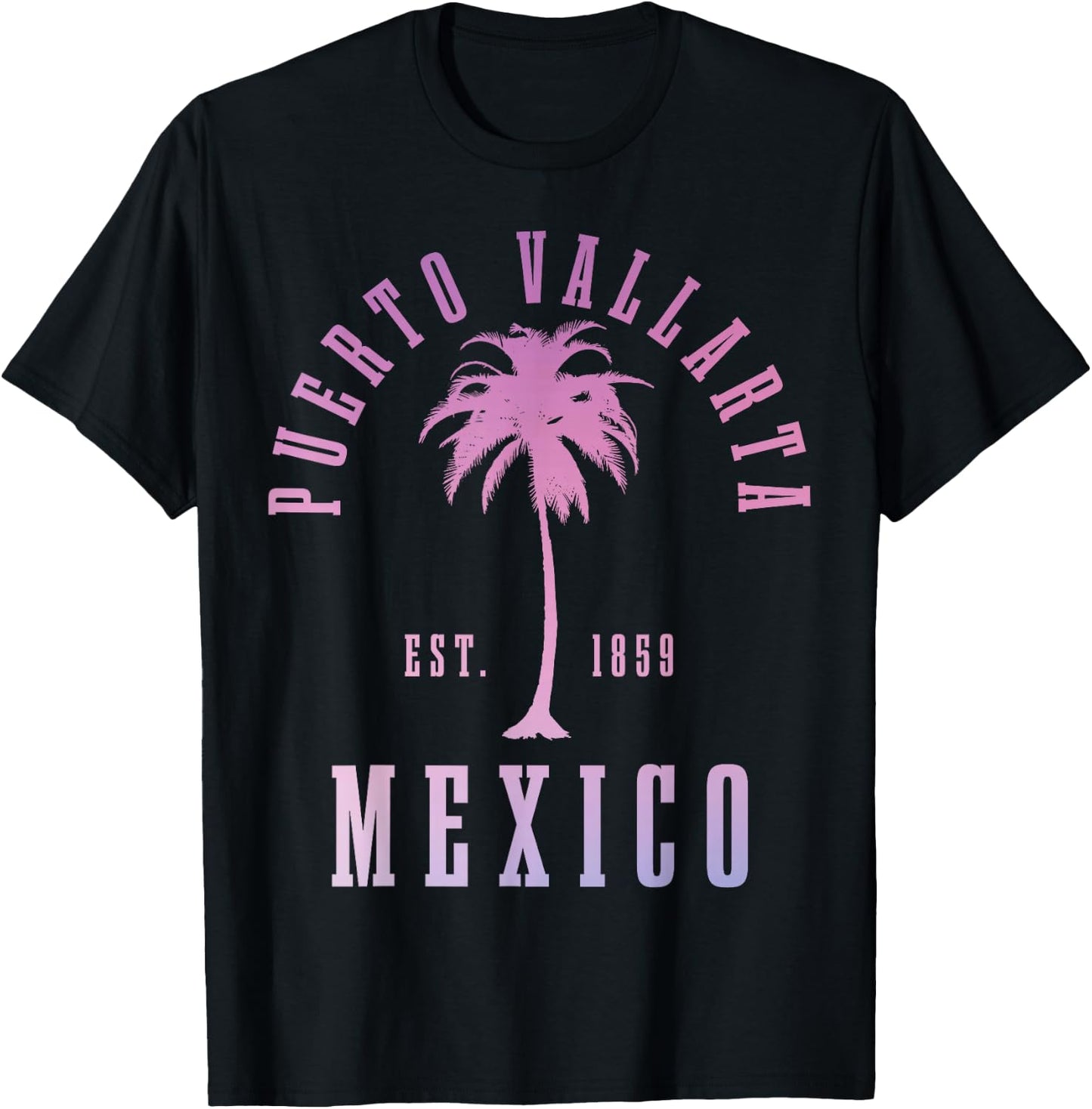 Puerto Vallarta Mexico Palm Tree Vintage Mexican T-Shirt - T-Shirt | Black