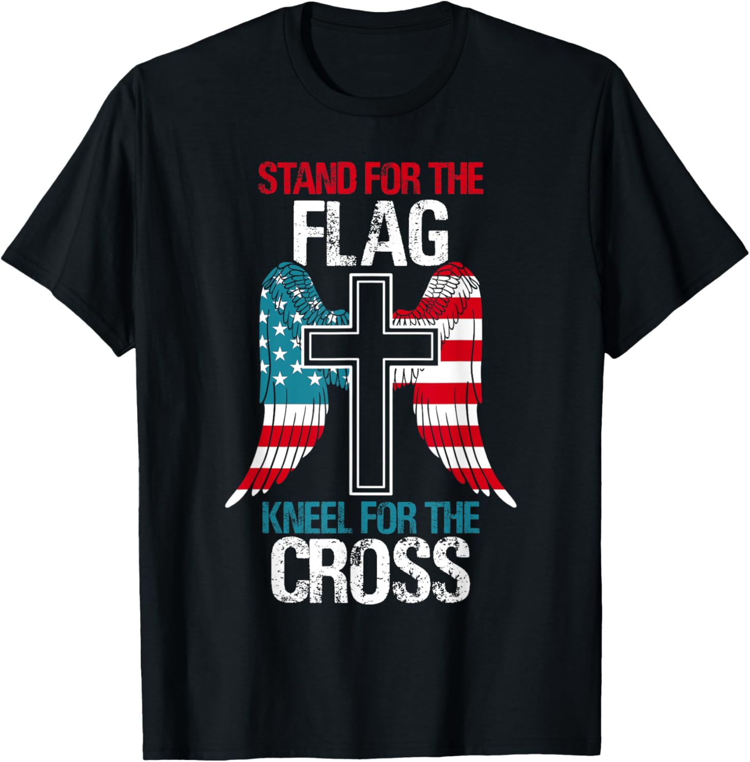 Stand For The Flag Kneel For The Cross USA Flag American T-Shirt - T-Shirt | Black