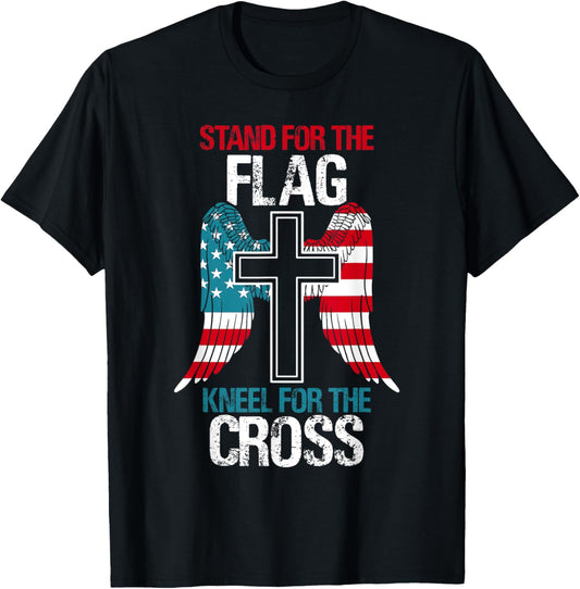 Stand For The Flag Kneel For The Cross USA Flag American T-Shirt - T-Shirt | Black