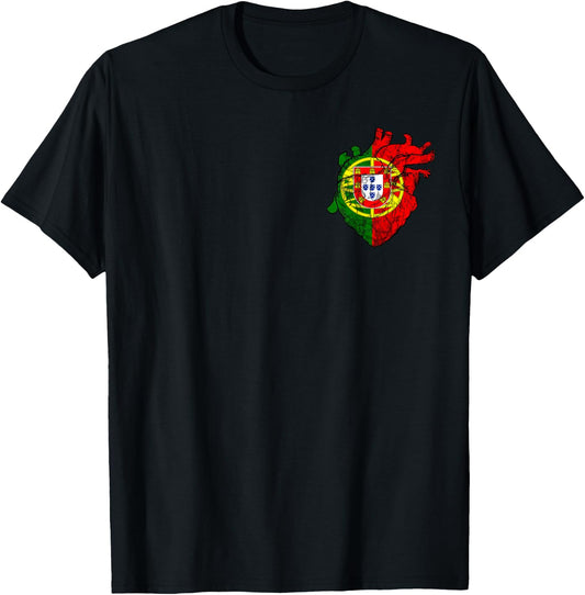 Portugal Heart Vein Love Portuguese Flag Portuguese Roots T-Shirt - T-Shirt | Black