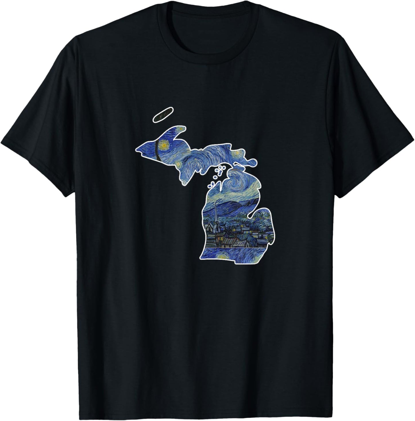 Michigan Starry Night Style State T-Shirt - T-Shirt | Black