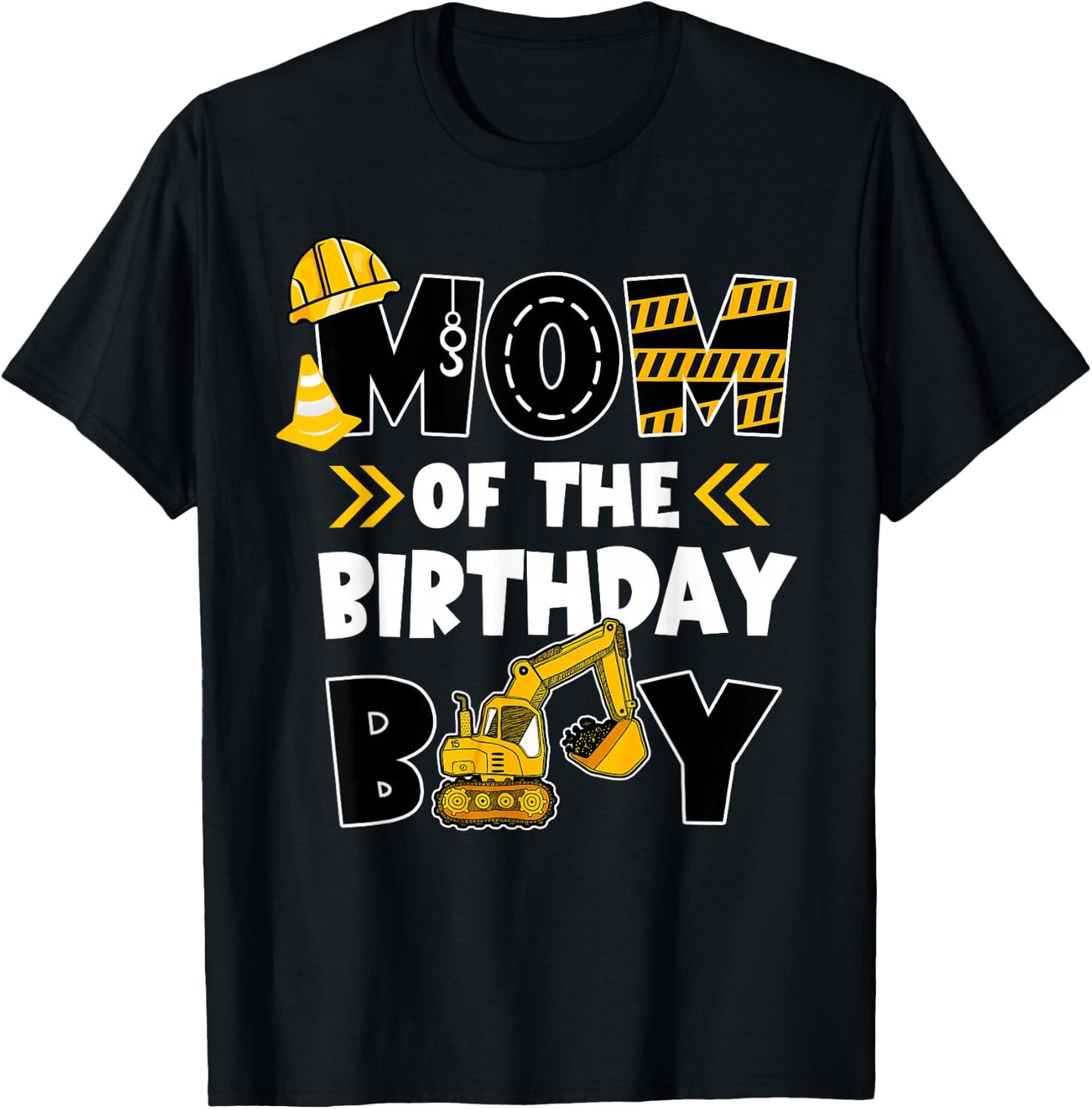 Mom of The Birthday Boy Shirt Construction Truck Digger T-Shirt - T-Shirt | Black