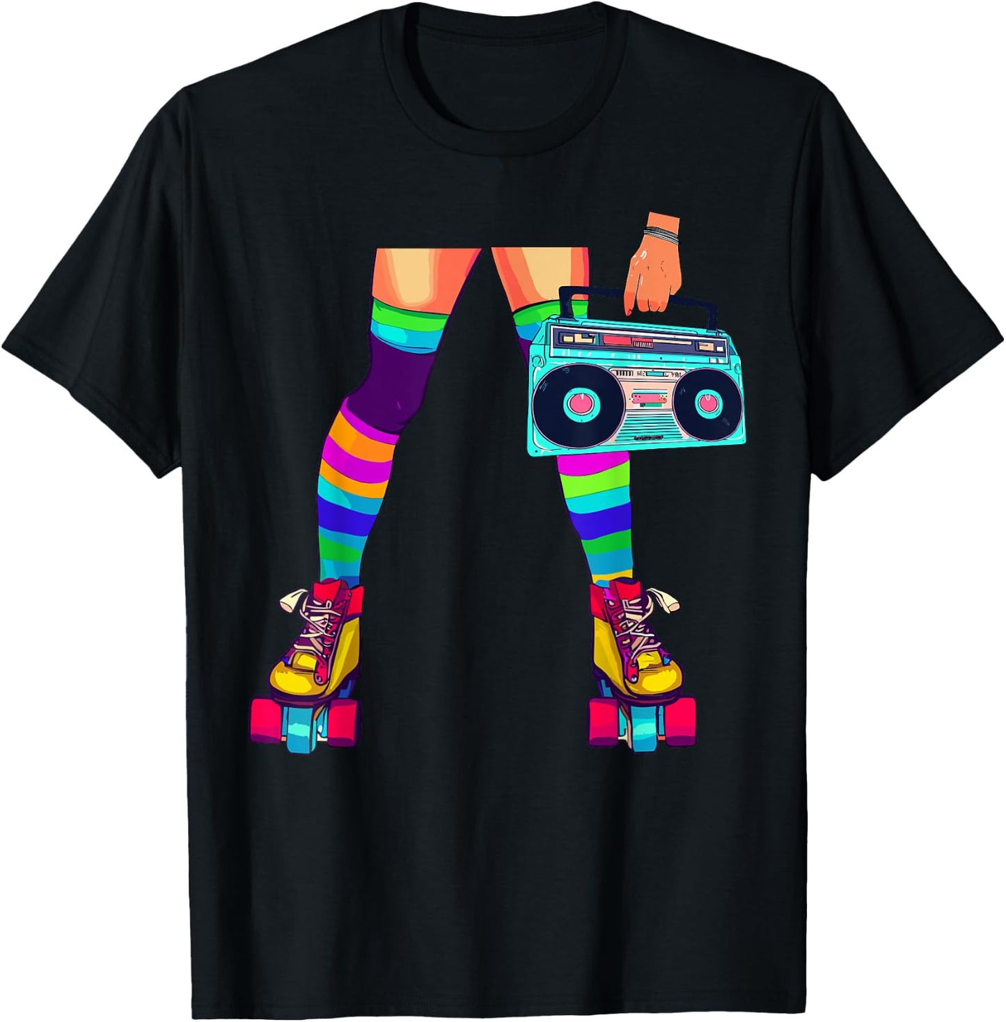 Retro Rollerskates Funny 80's Roller Disco Skating Girl T-Shirt - T-Shirt | Black