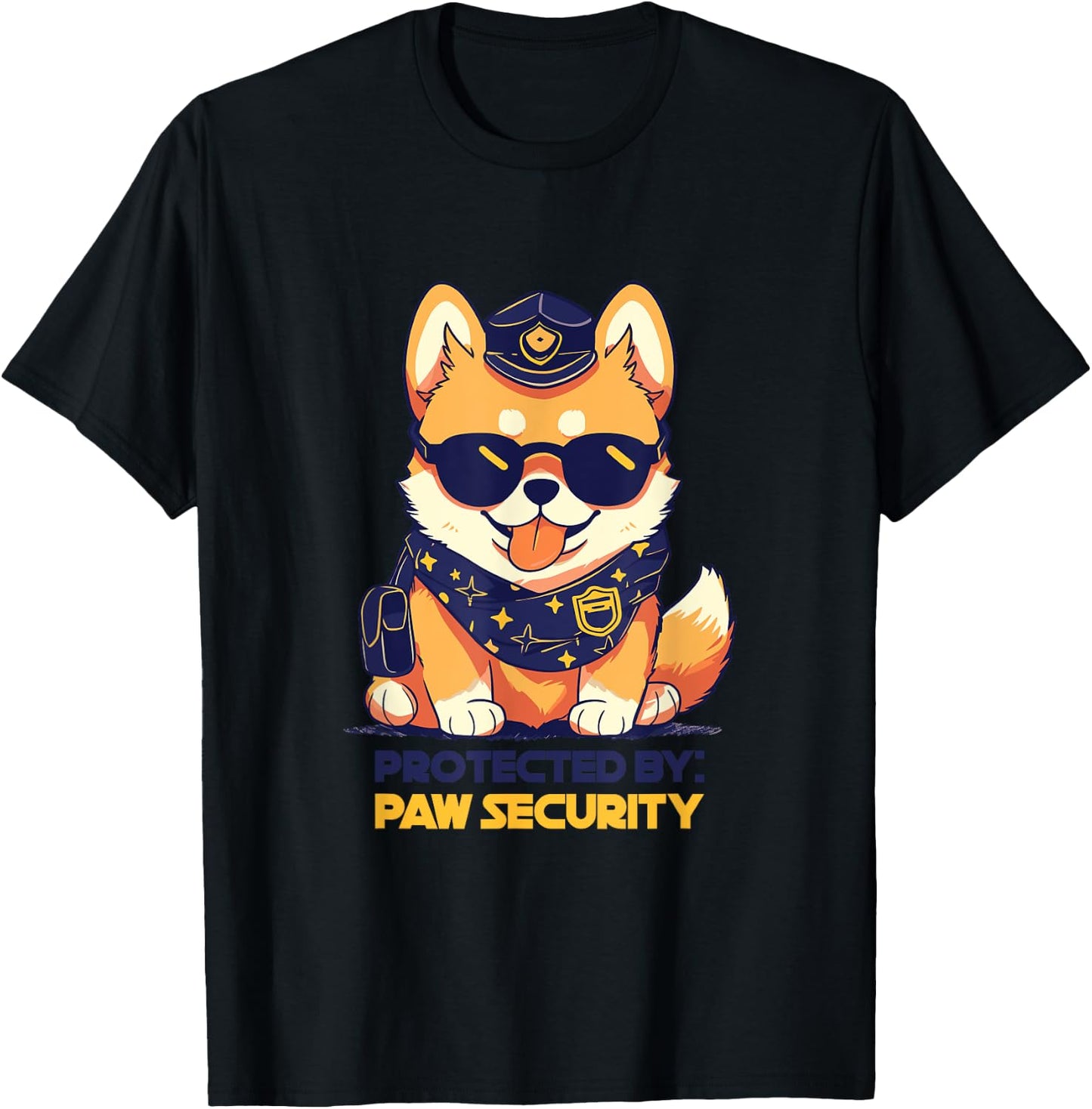 Cute Pomeranian Dog Protected By Paw Security Sunglasses Men Women Kids T-Shirt - T-Shirt | Black