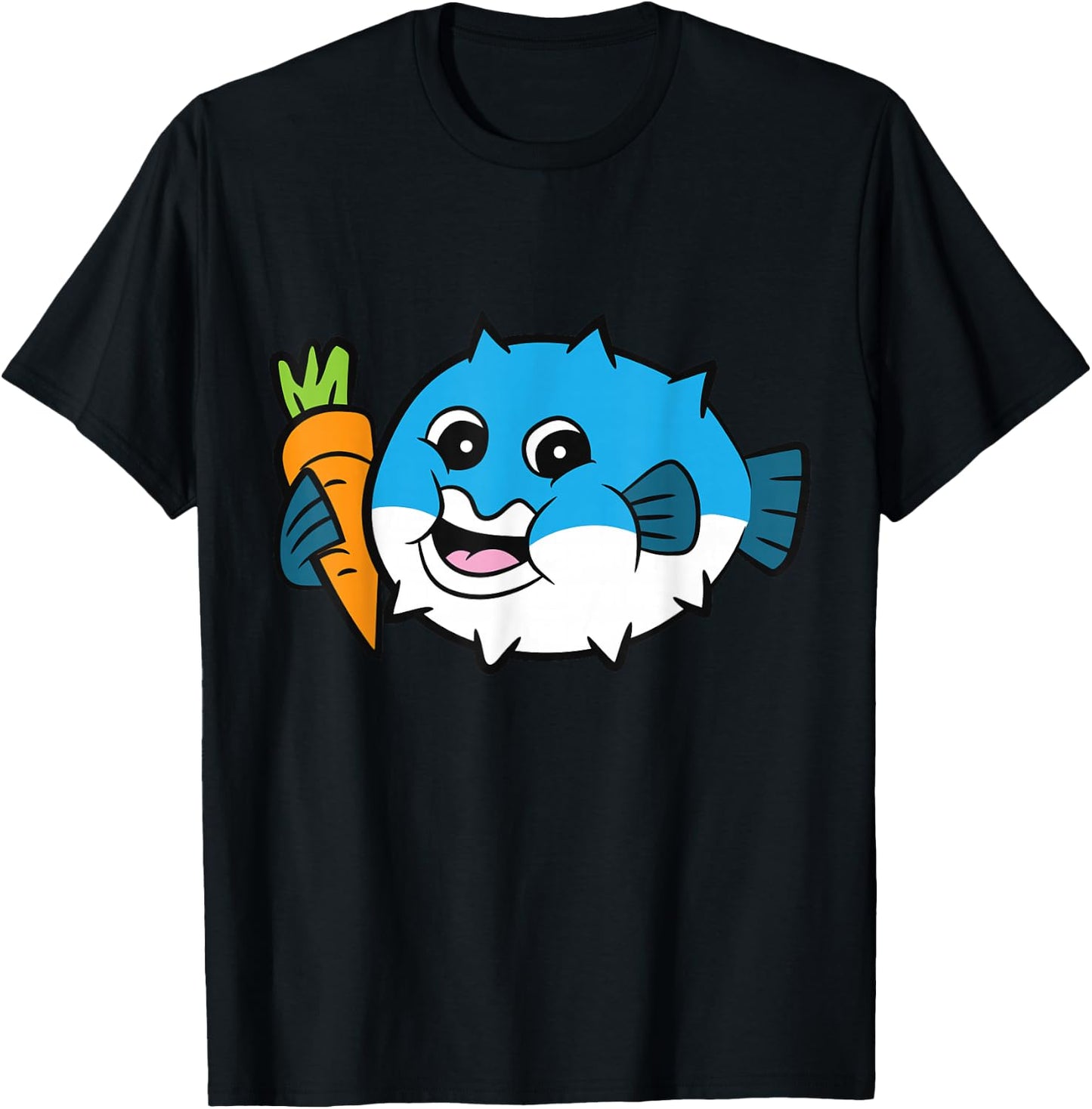 Pufferfish Eating Carrot Meme Funny Pufferfish T-Shirt - T-Shirt | Black