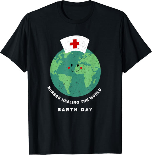 Nurse's Earth Day - Cute Planet Earth Nurse T-Shirt - T-Shirt | Black