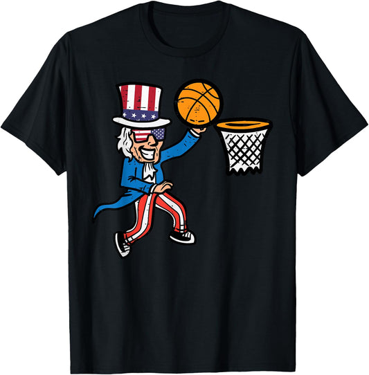 4th Of July Basketball Uncle Sam America Men Boys Kids Teens T-Shirt - T-Shirt | Black