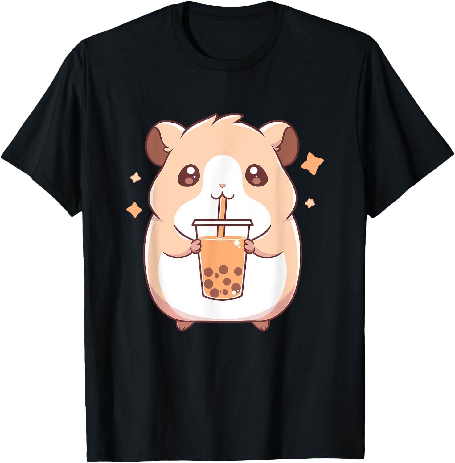 Kawaii Cute Hamster Drinking Boba Bubble Milk Tea T-Shirt - T-Shirt | Black