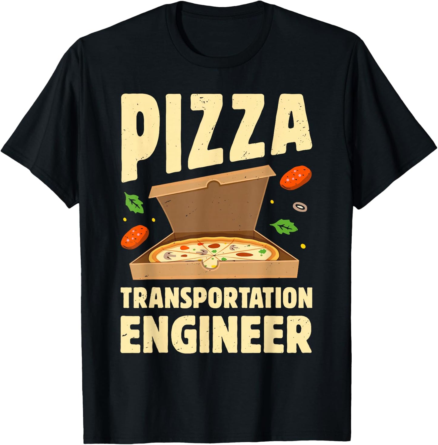 Pizza Transportation Engineer Funny Food Delivery Guy Retro T-Shirt - T-Shirt | Black