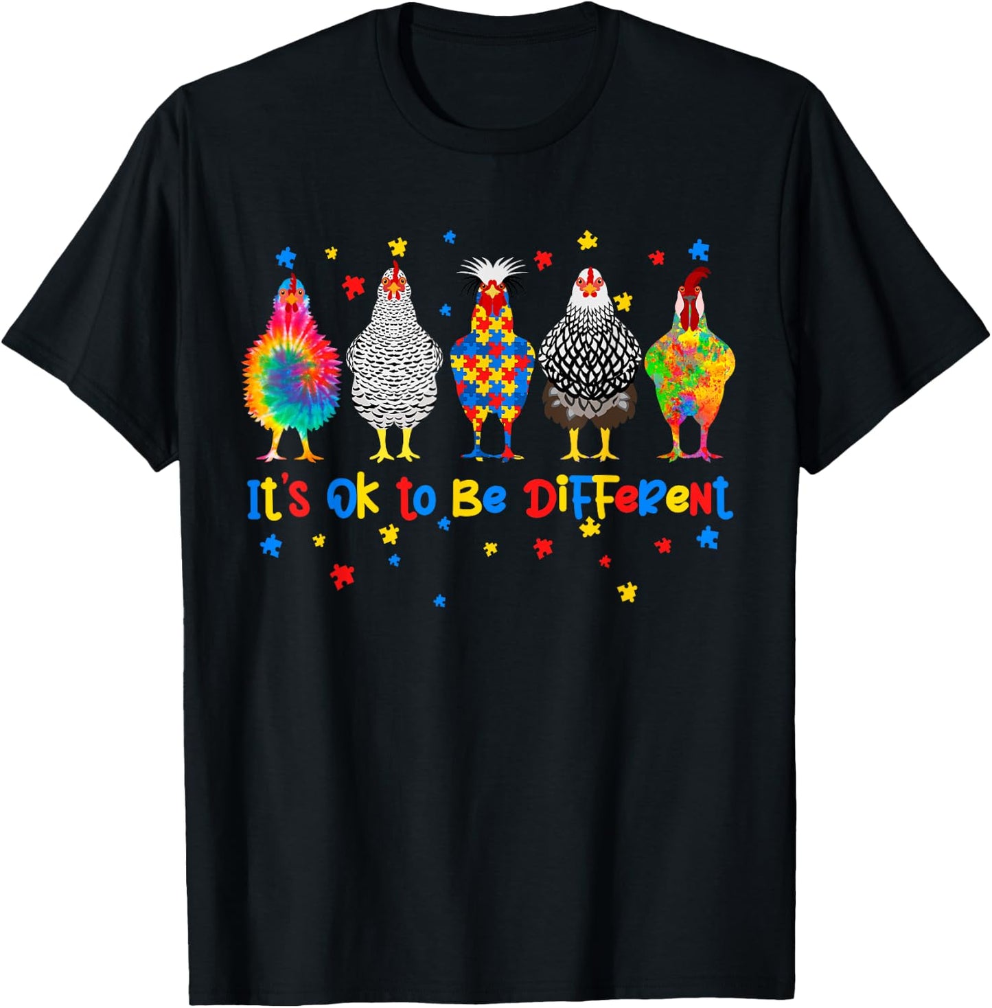 Its Ok To Be Different Chicken Autism Awareness Month Kids T-Shirt - T-Shirt | Black