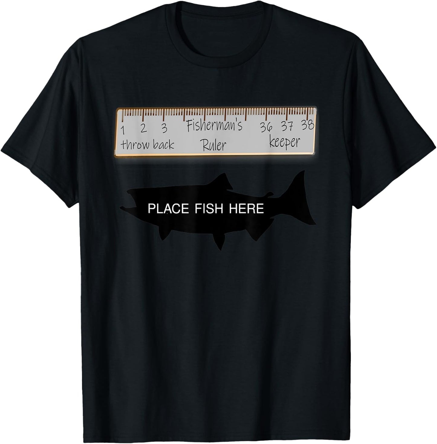 Fisherman's Ruler Size Chart Funny Fishing Size Guide T-Shirt - T-Shirt | Black