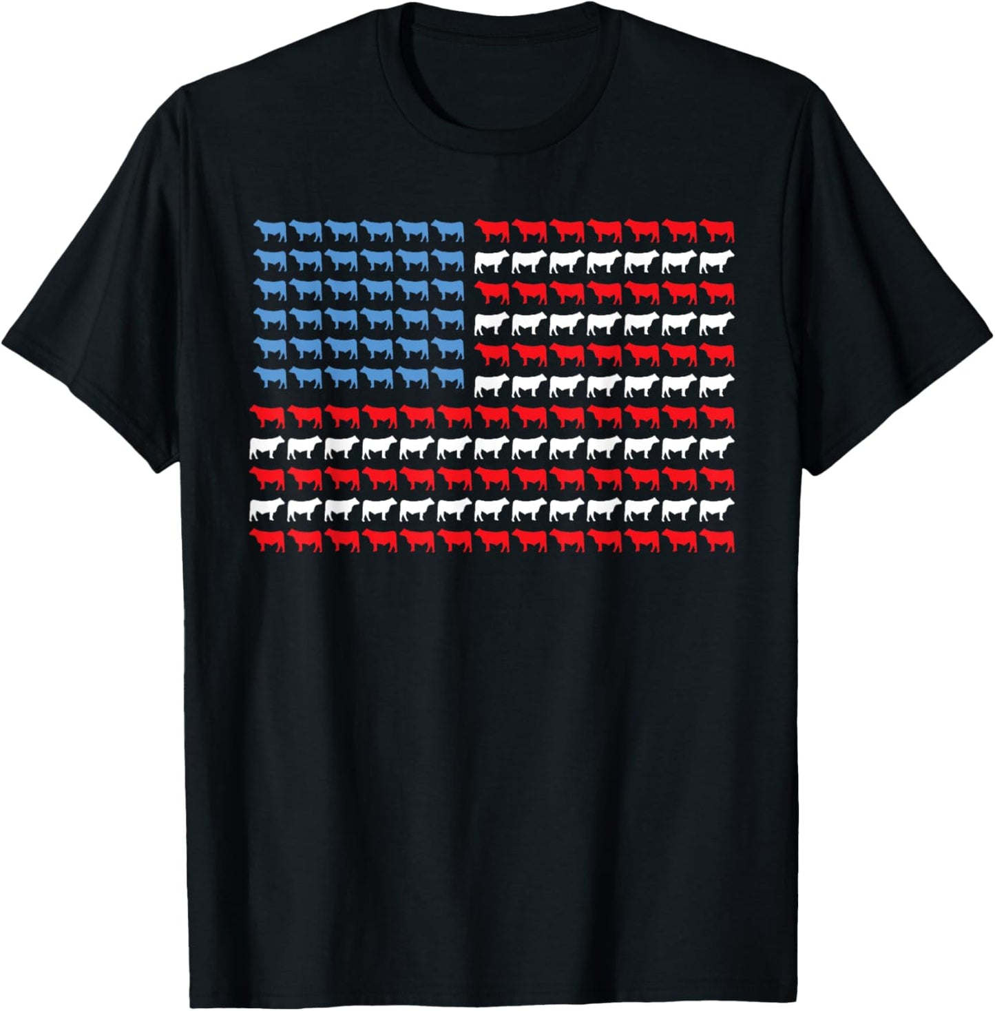 Cow American Flag Heifer Us 4th of July Farm Cattle USA Cow T-Shirt - T-Shirt | Black