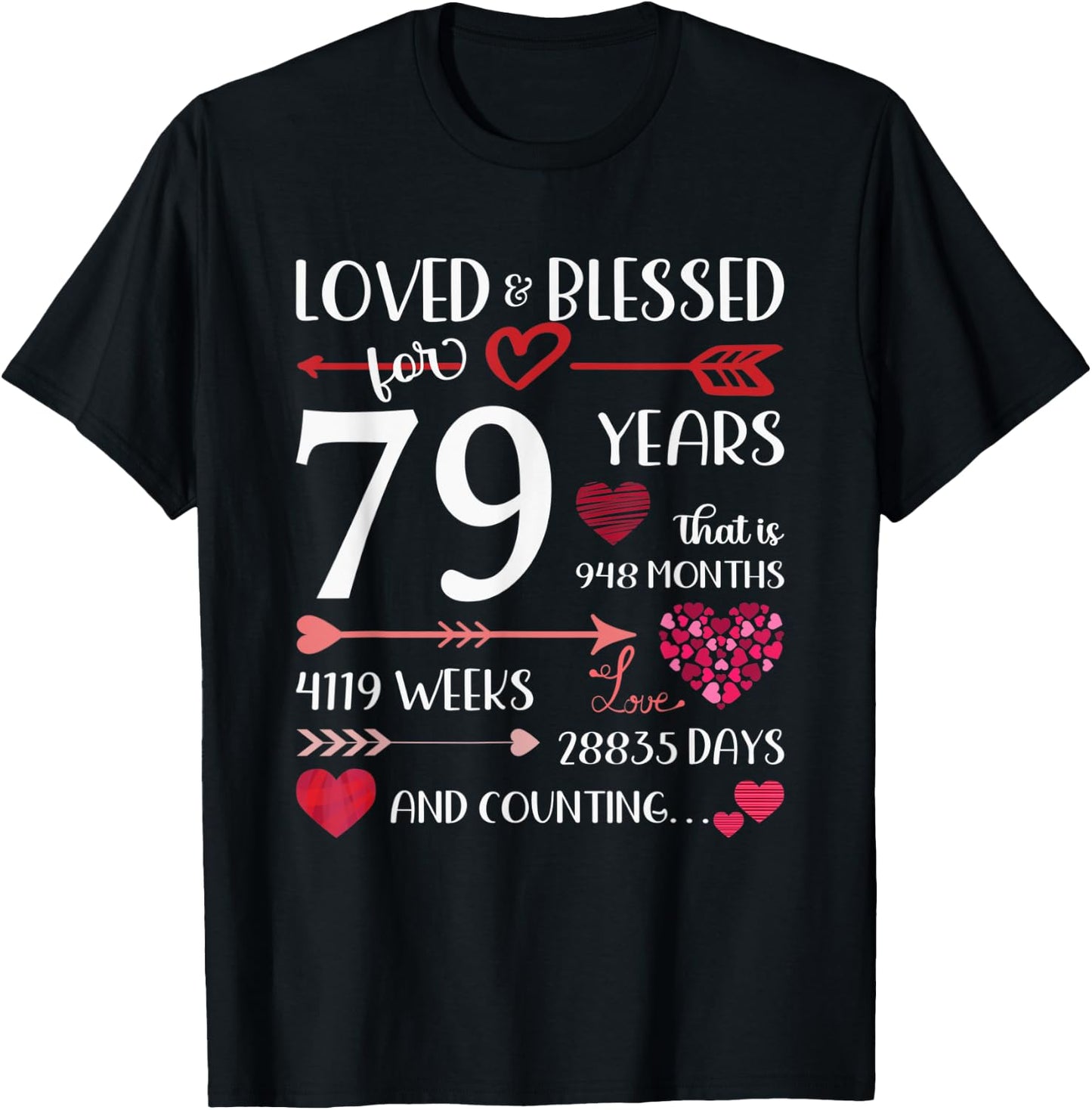Loved And Blessed For 79 Years Old 79th Birthday Mothers Day T-Shirt - T-Shirt | Black