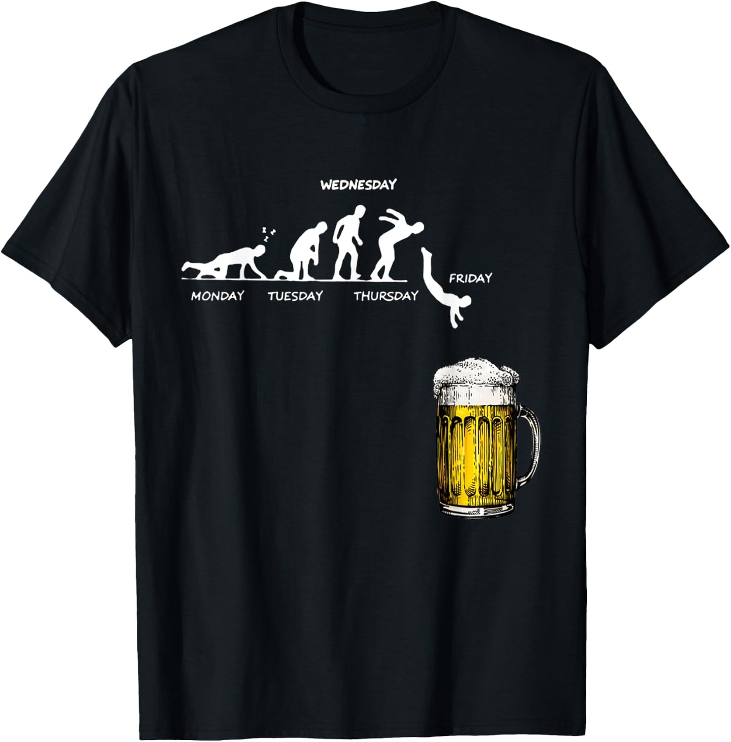 Monday Friday Stick Human Beer Weekly Jump Energy Sarcasm T-Shirt - T-Shirt | Black