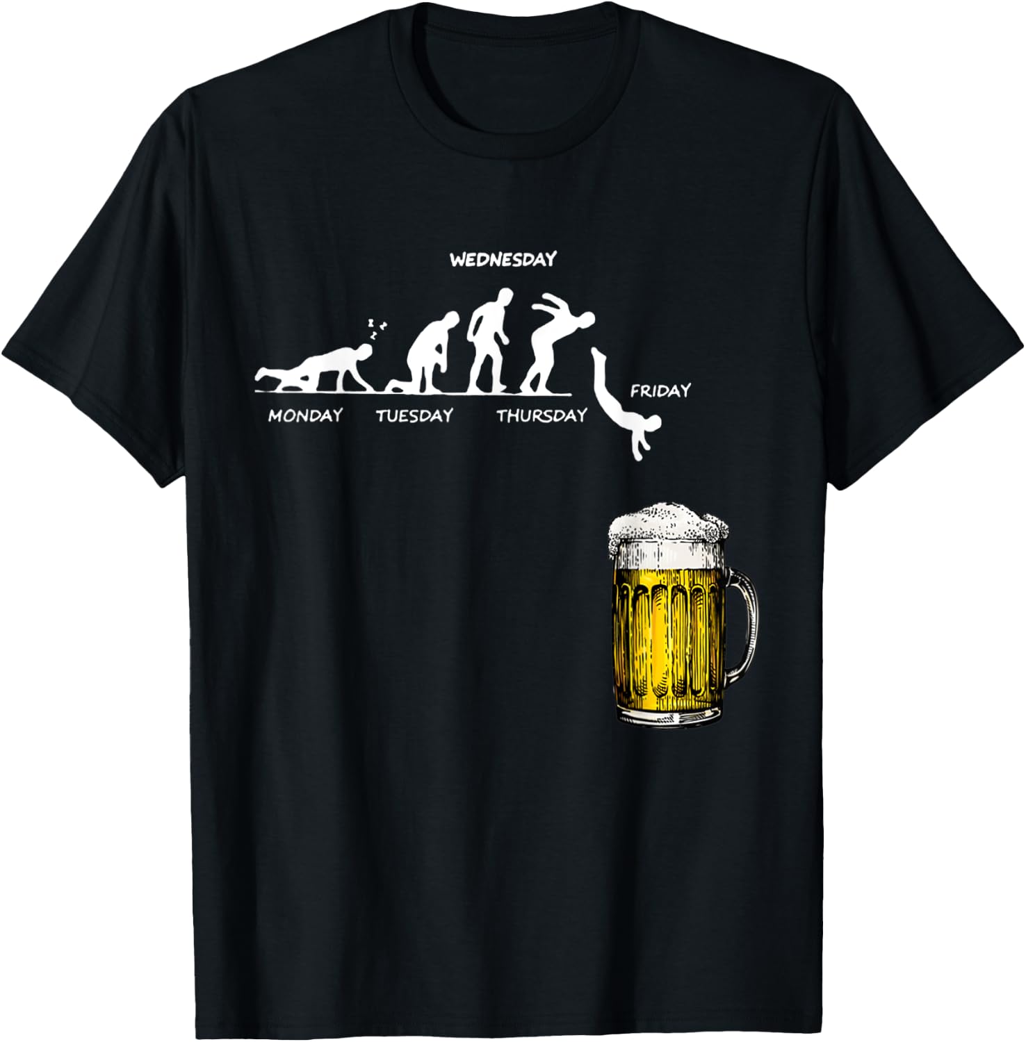 Monday Friday Stick Human Beer Weekly Jump Energy Sarcasm T-Shirt - T-Shirt | Black