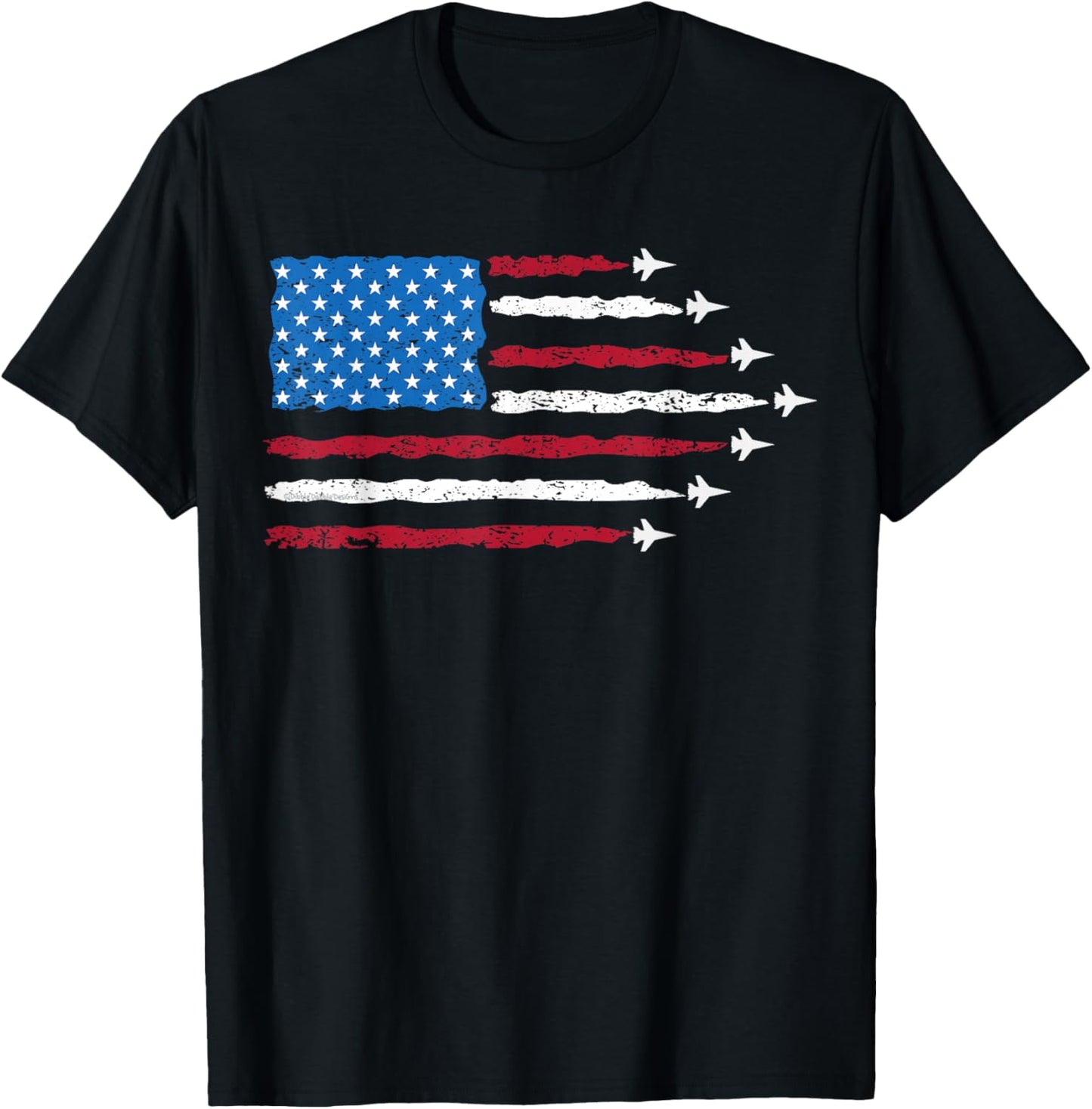 Patriotic Red White Blue USA Flag Fighter Jets 4th of July T-Shirt - T-Shirt | Black